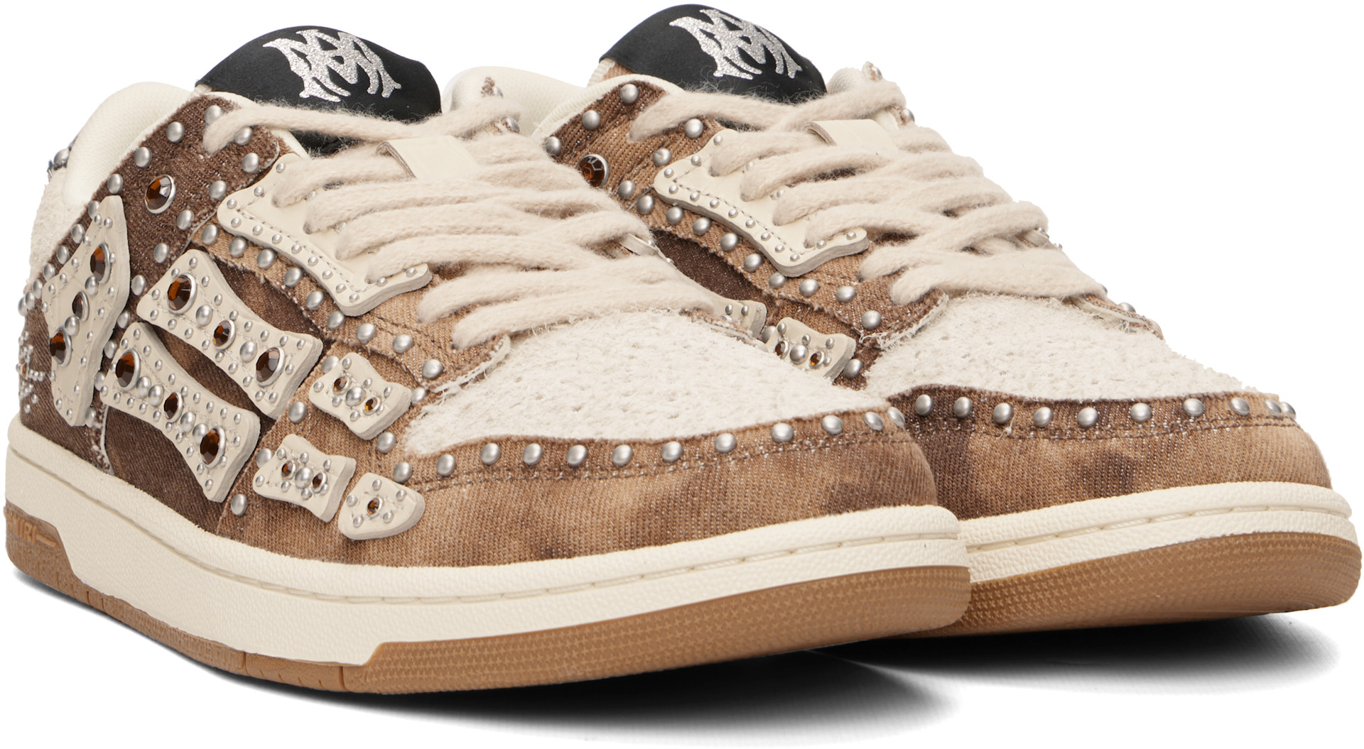 AMIRI - Brown & Beige Stud Skel Top Low Sneakers