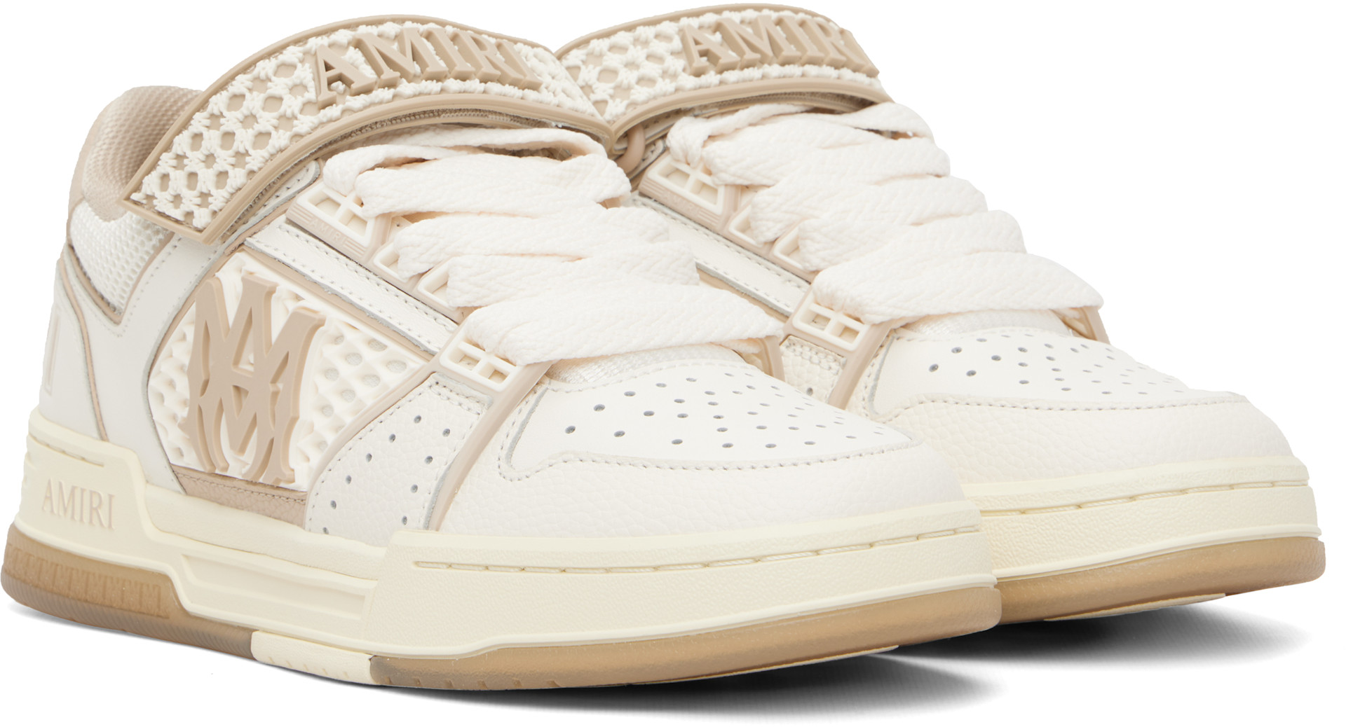 AMIRI - Baskets Skyline blanc et beige à monogrammes