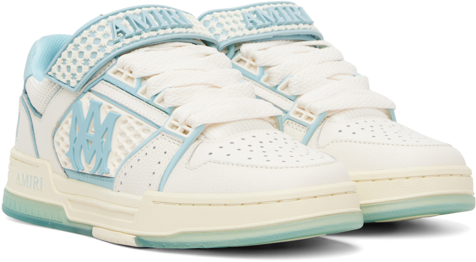AMIRI - Baskets Skyline blanc et bleu à monogrammes
