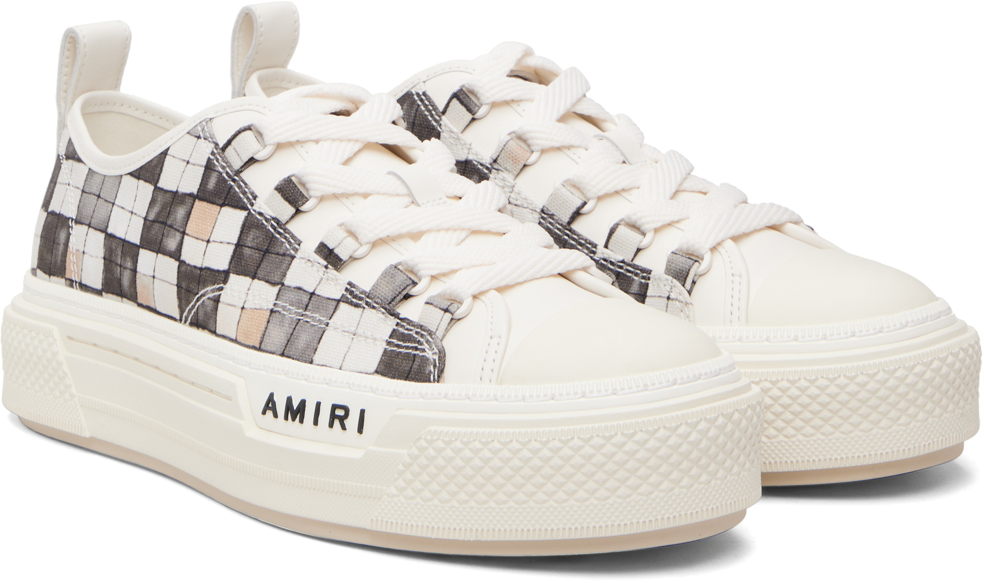AMIRI: ホワイト＆グレー Checkered Court ローカットスニーカー