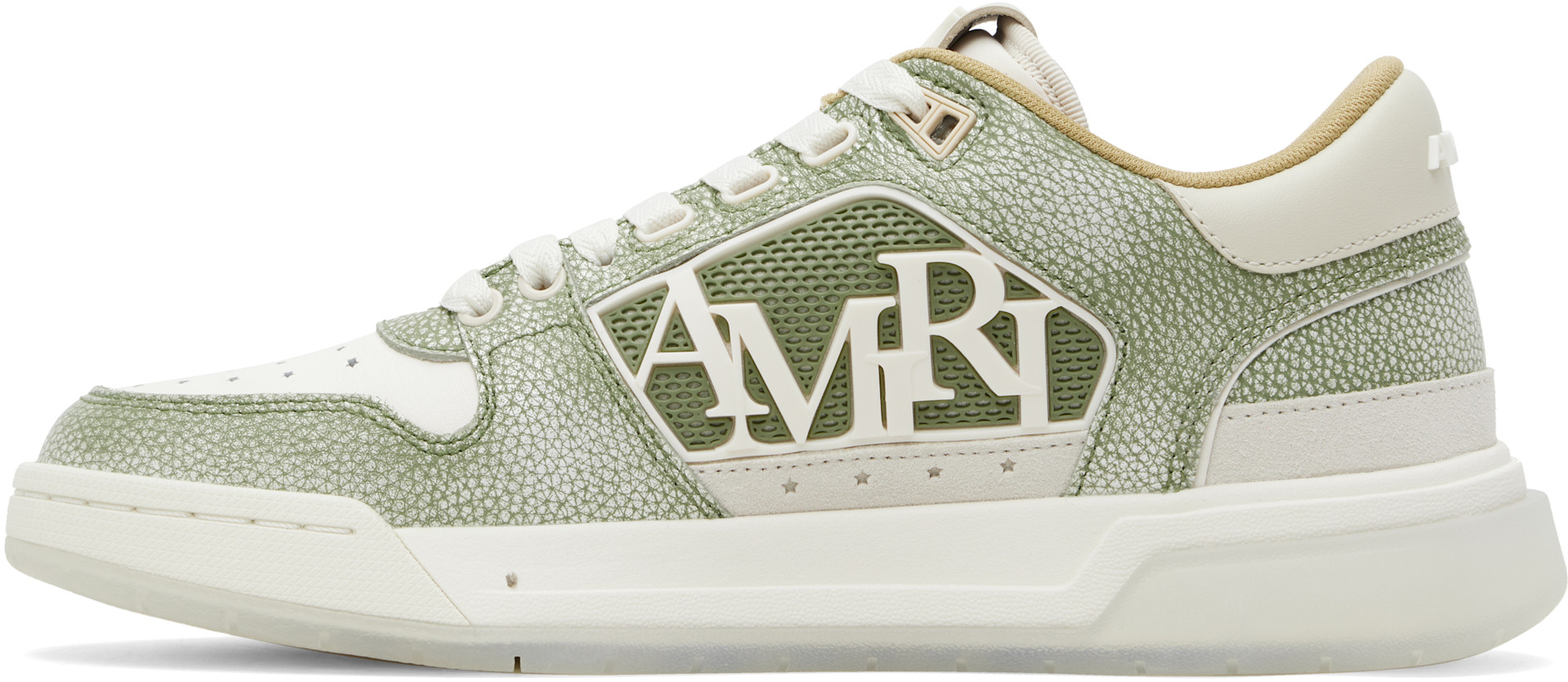 AMIRI - White & Green Pebbled Classic Low Sneakers