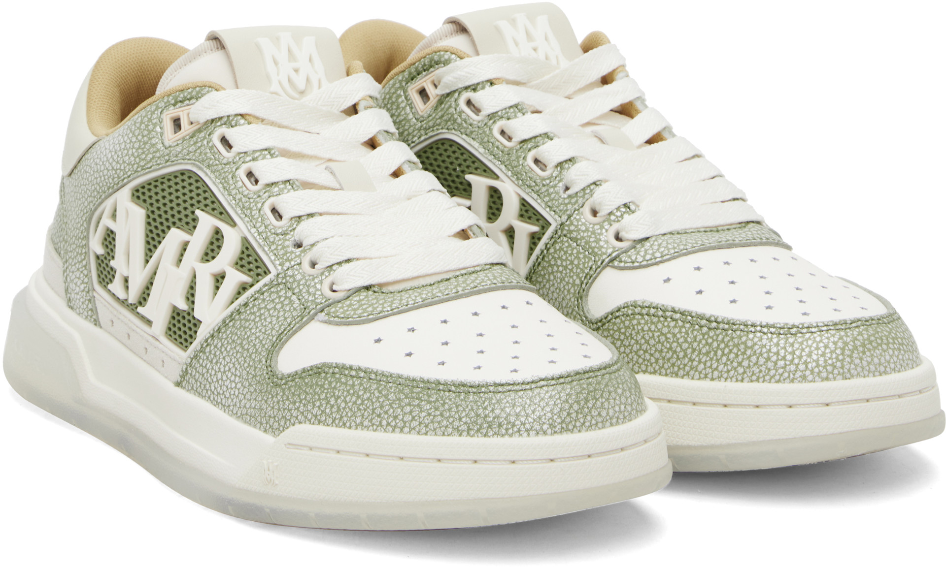AMIRI - White & Green Pebbled Classic Low Sneakers