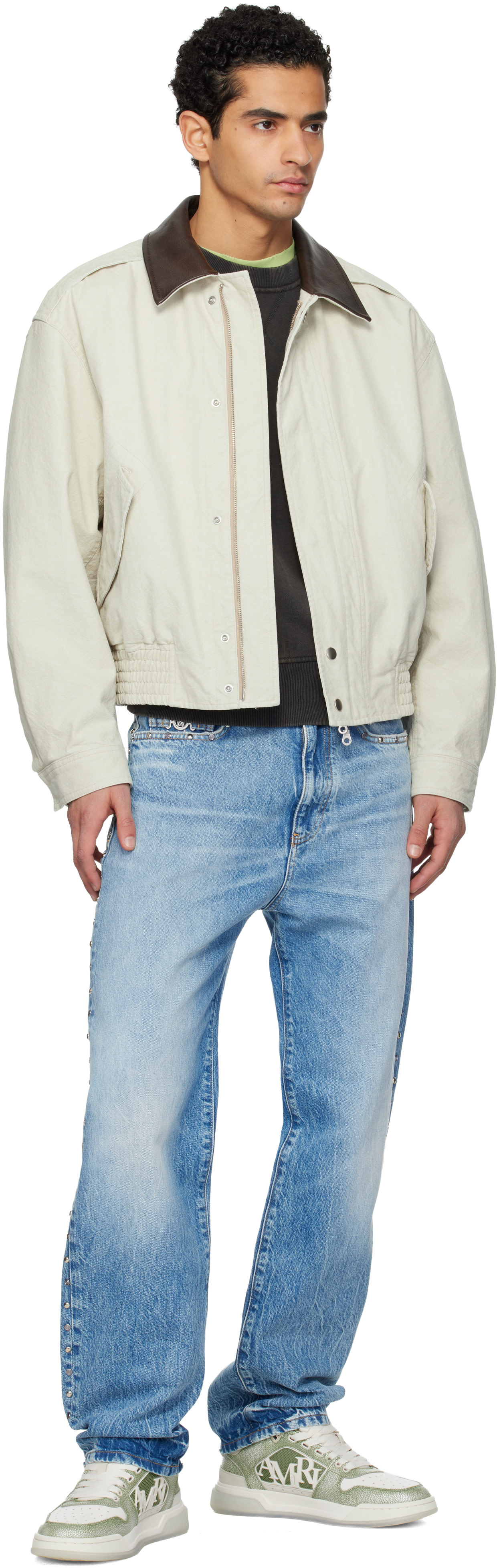 AMIRI - White & Green Pebbled Classic Low Sneakers