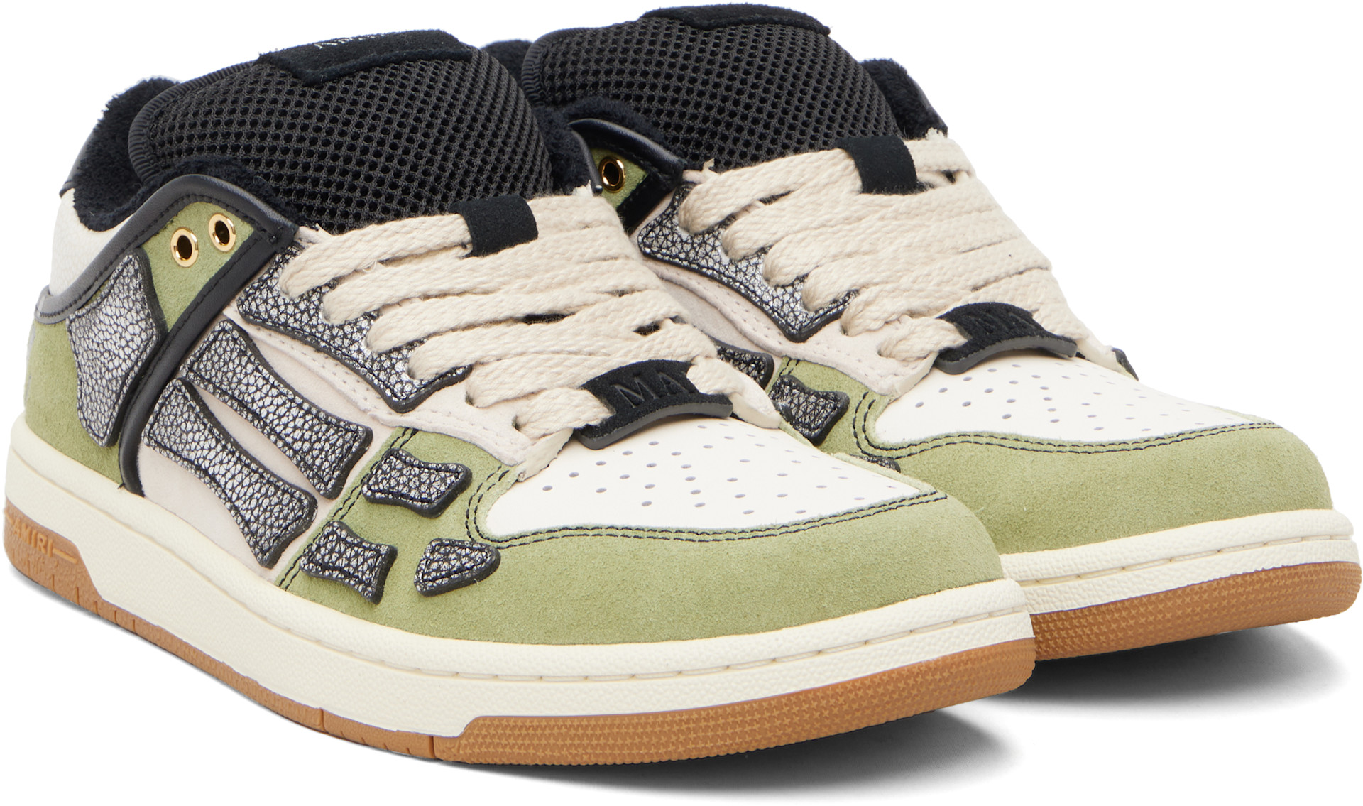 AMIRI スケルトップ　スニーカー AMIRI: White & Green XL Skel Top Low Sneakers | SSENSE