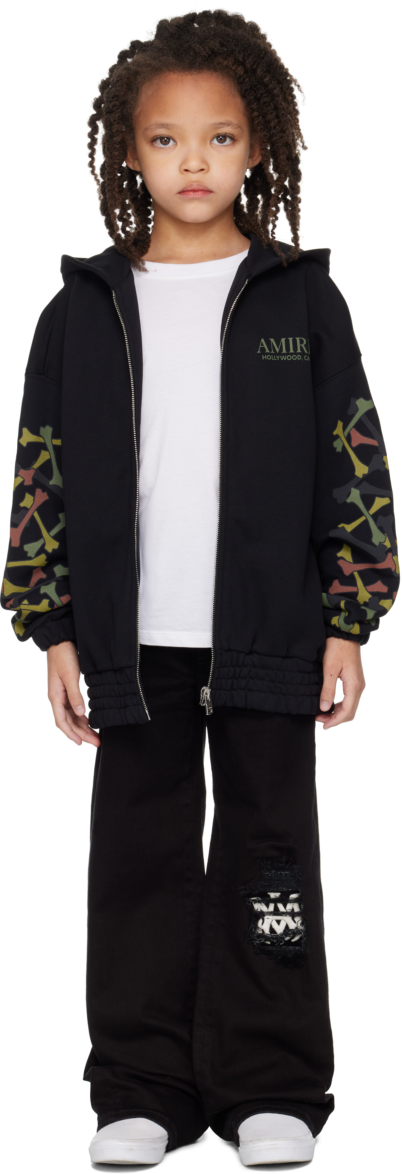 AMIRI: Kids Black Bones Zip Hoodie | SSENSE