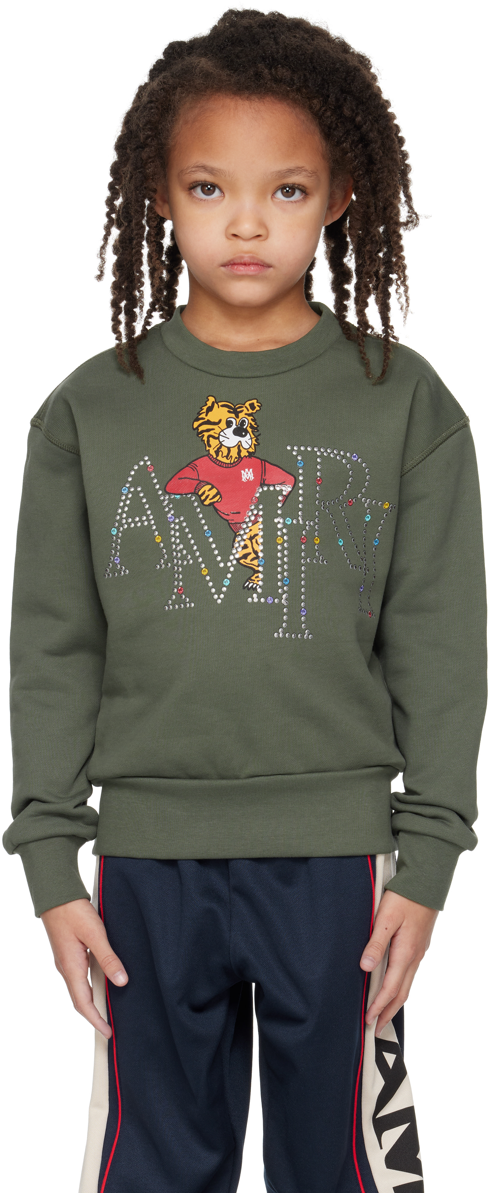 AMIRI - Enfant | Pull molletonné kaki à logo décalé et à image de tigre