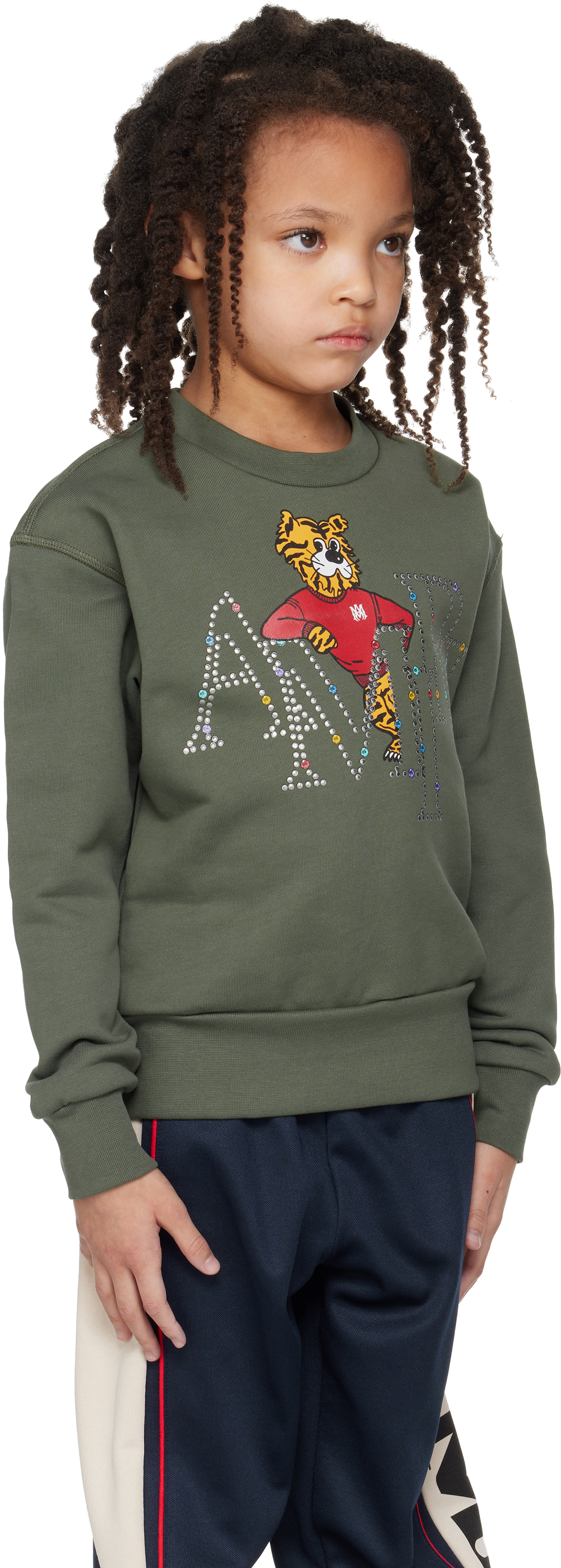 AMIRI - Enfant | Pull molletonné kaki à logo décalé et à image de tigre