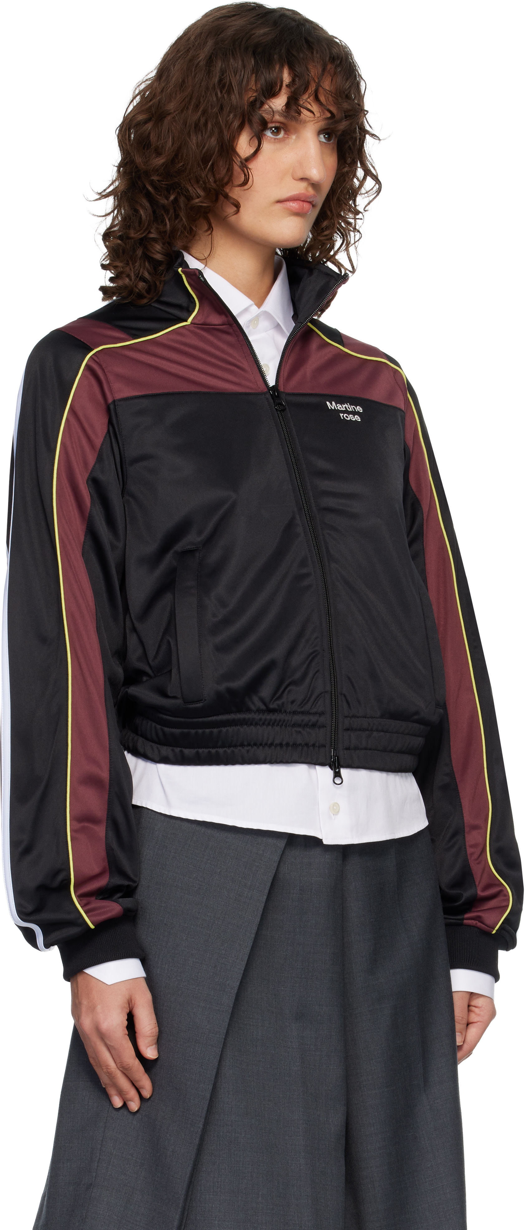 Martine Rose: Black & Burgundy Shrunken Track Jacket | SSENSE