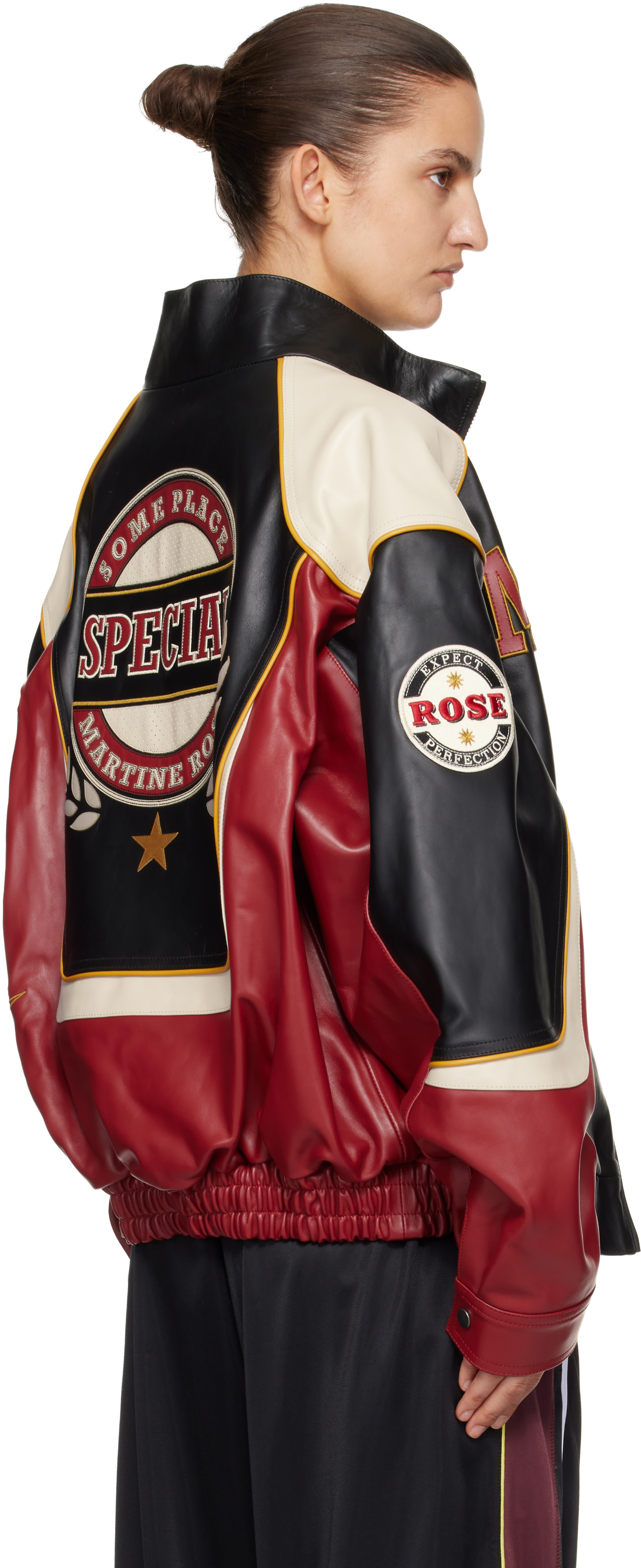 Martine Rose: Red & Black Superbowl Leather Jacket | SSENSE Canada