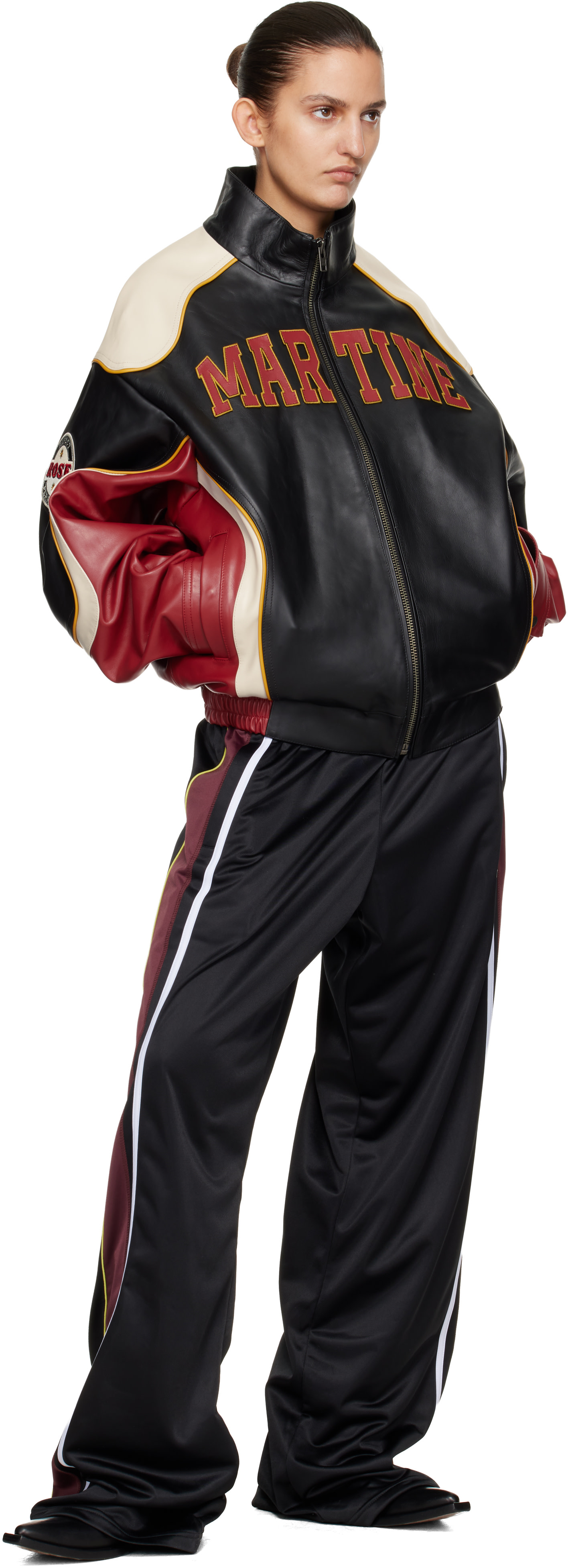 Martine Rose: Red & Black Superbowl Leather Jacket | SSENSE Canada
