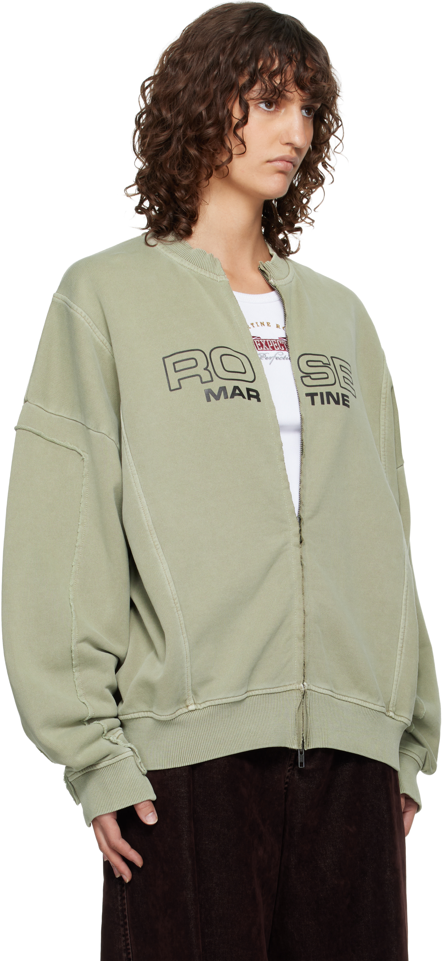 Martine Rose: Green Zip Up Crew Sweatshirt | SSENSE Canada