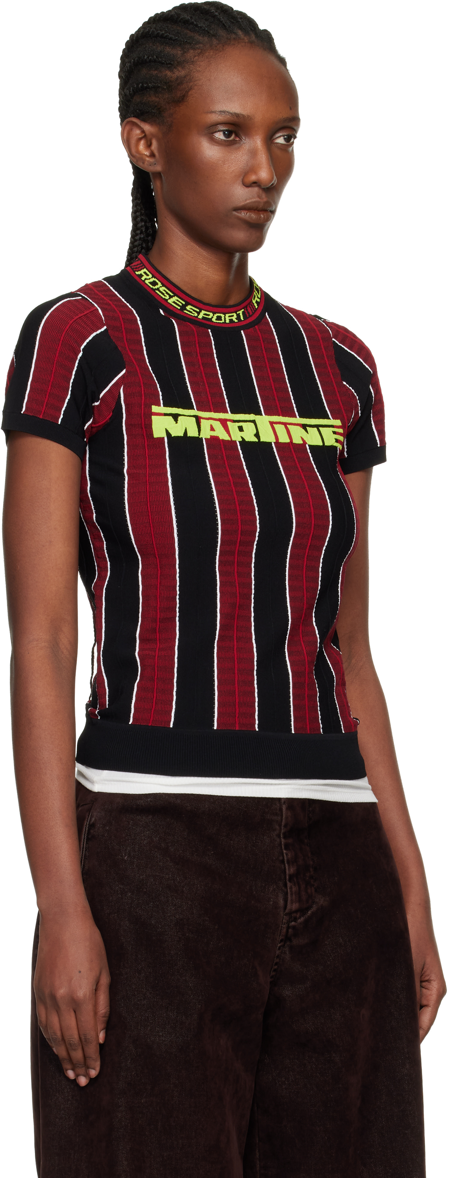 Martine Rose: Red & Black Logo Tight T-shirt | SSENSE