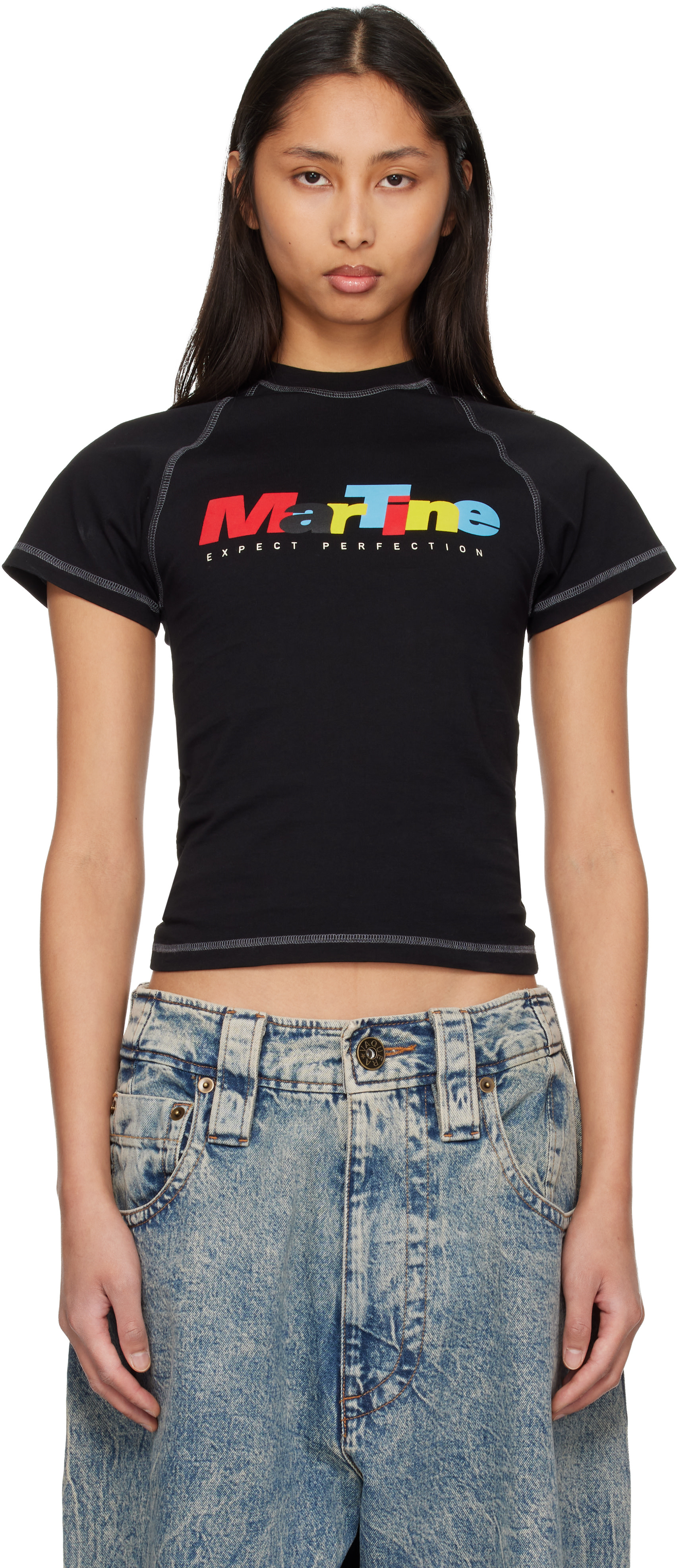 Martine Rose: Black Raglan Shrunken T-shirt | SSENSE