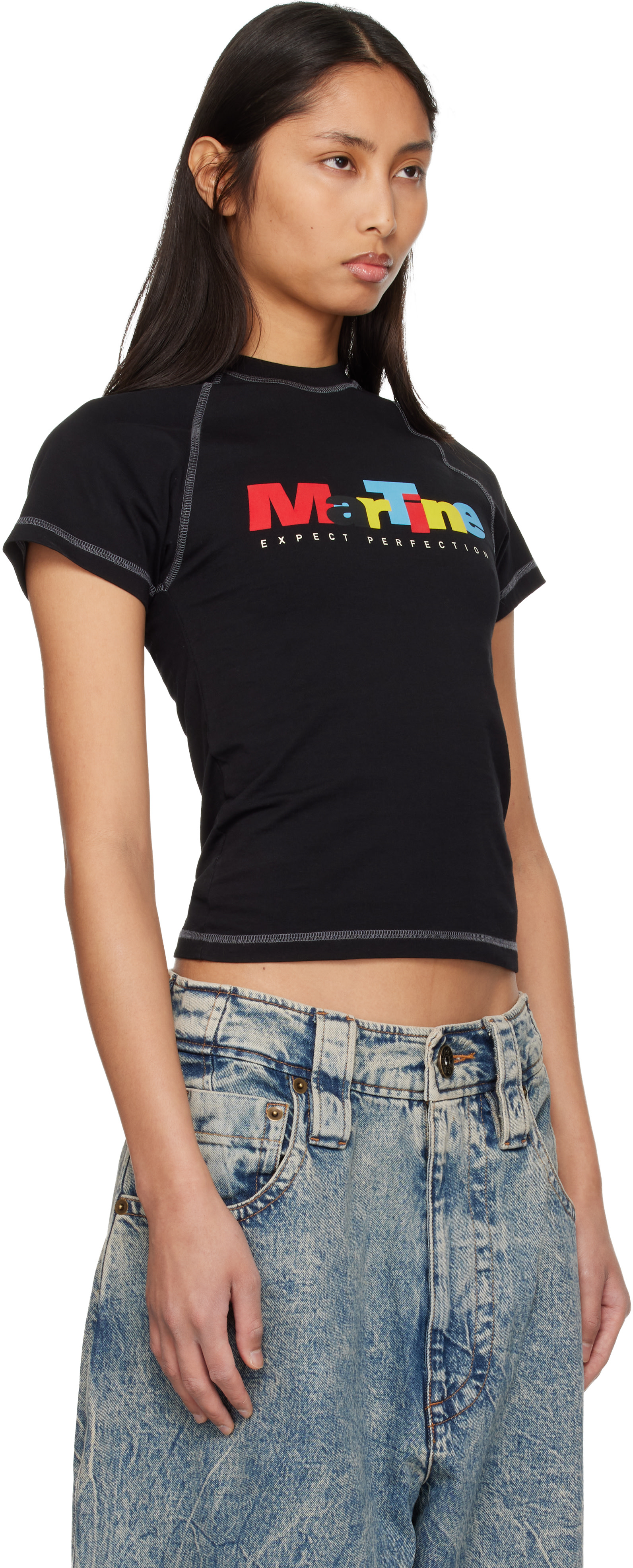 Martine Rose: Black Raglan Shrunken T-shirt | SSENSE