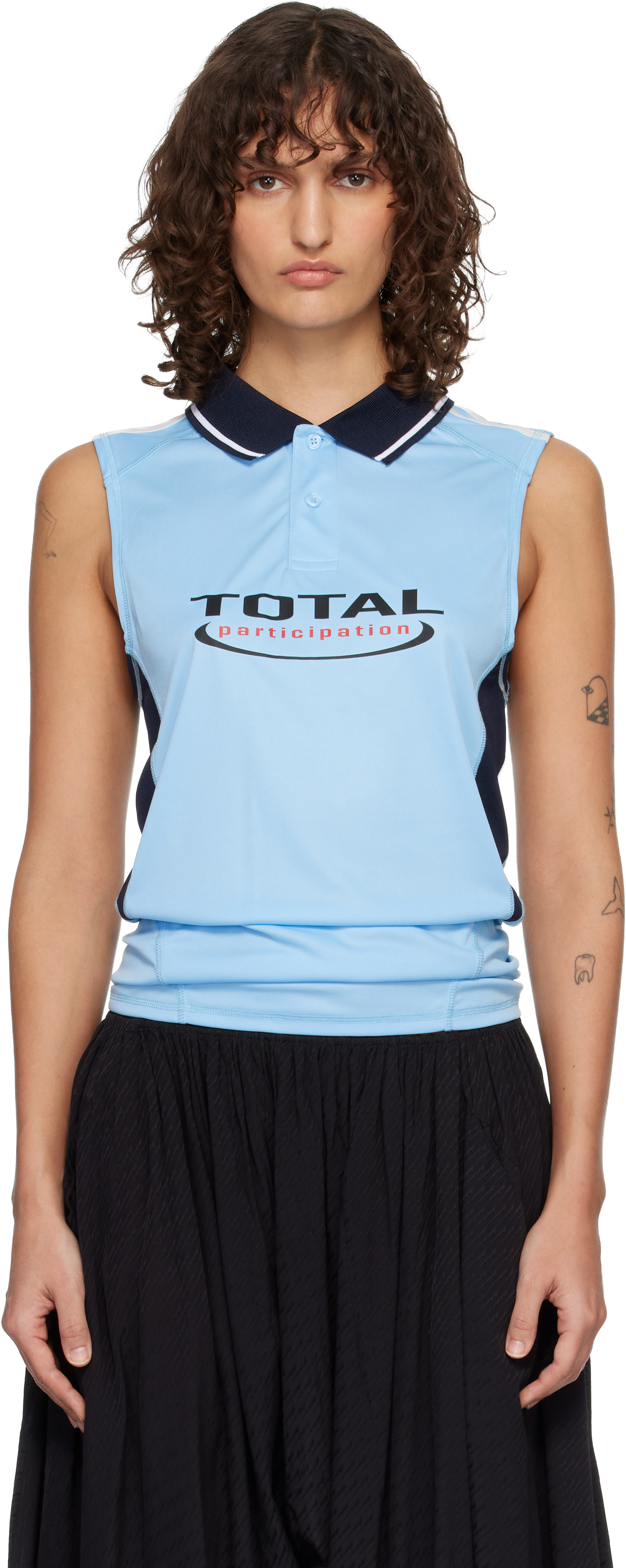 Martine Rose: Blue Shrunken Stretch Football Vest Tank Top | SSENSE
