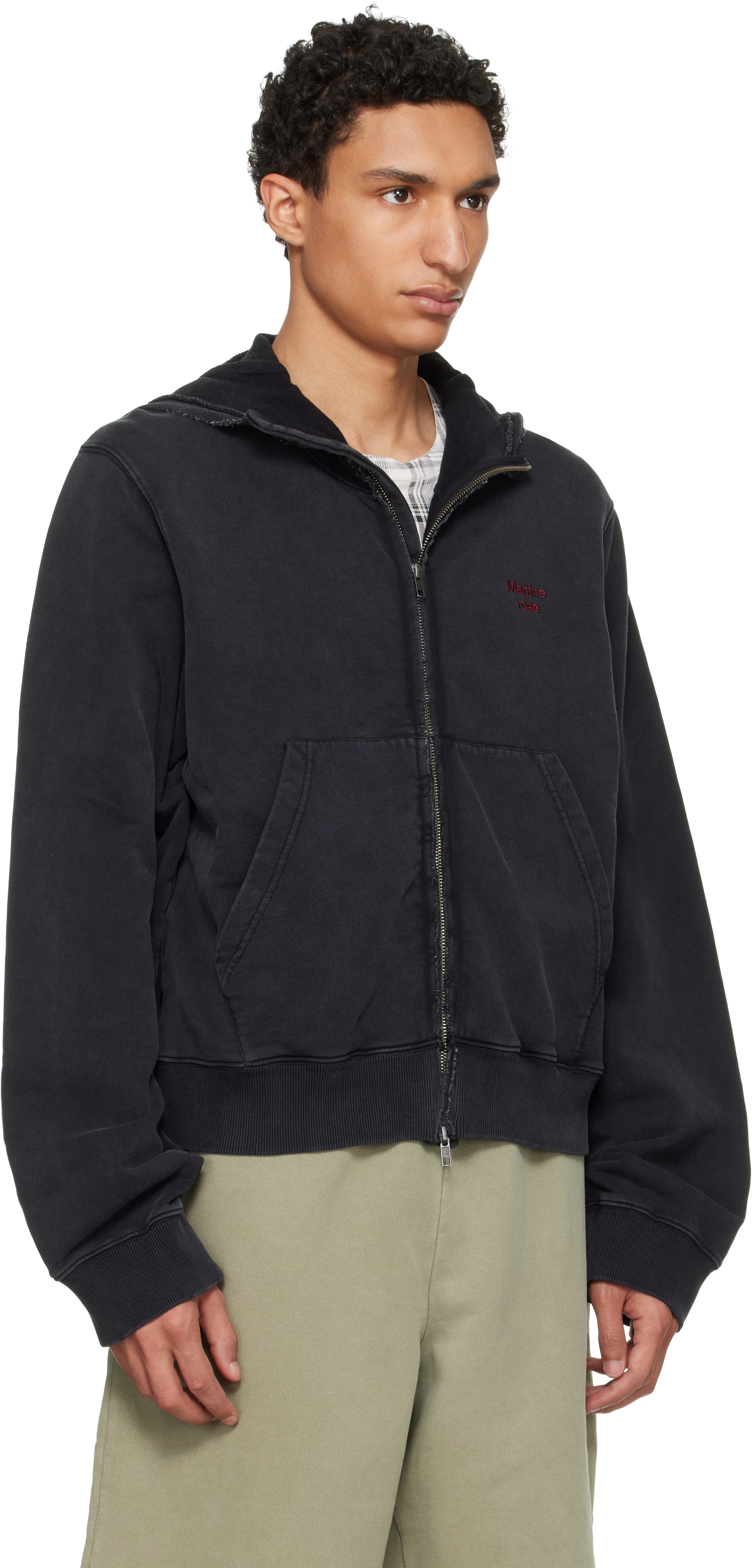 Martine Rose: Black Hooded Zip Crew Jacket | SSENSE