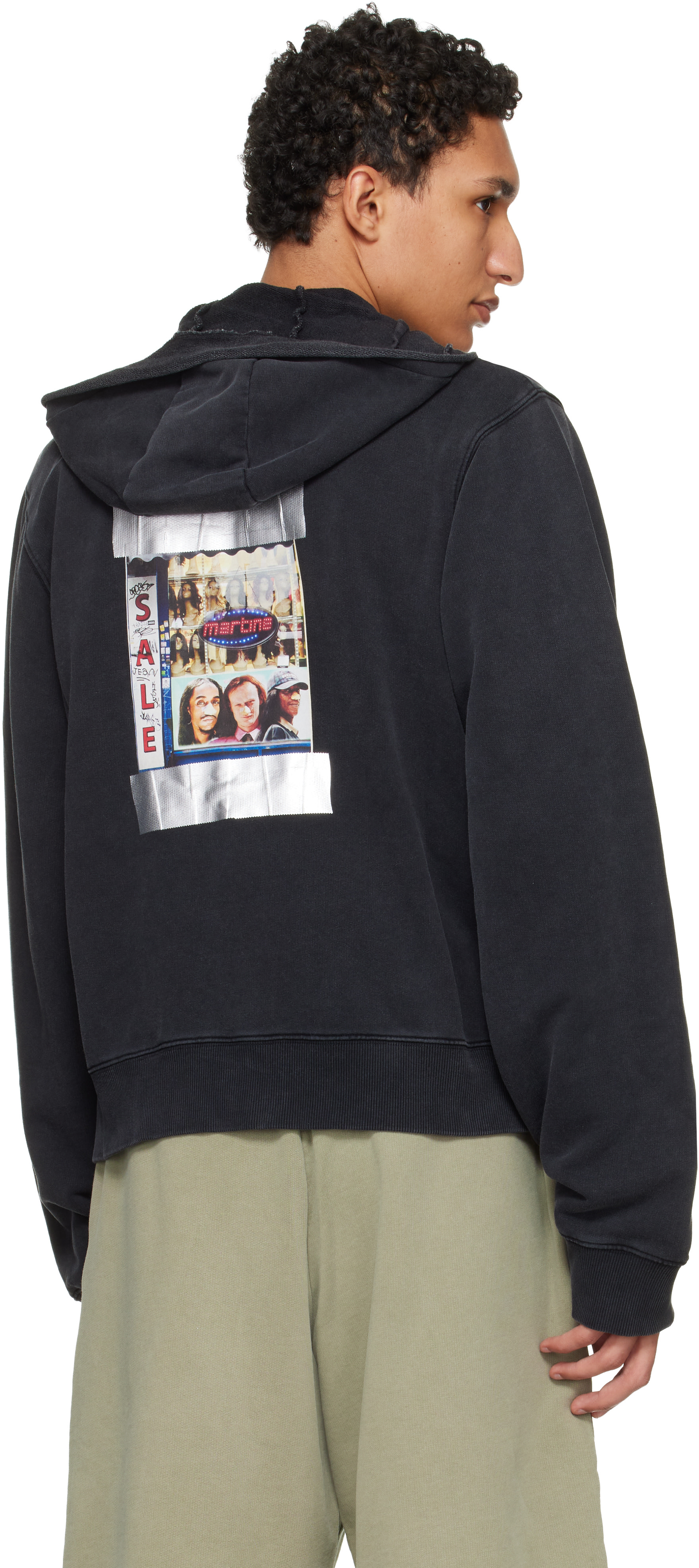 Martine Rose: Black Hooded Zip Crew Jacket | SSENSE