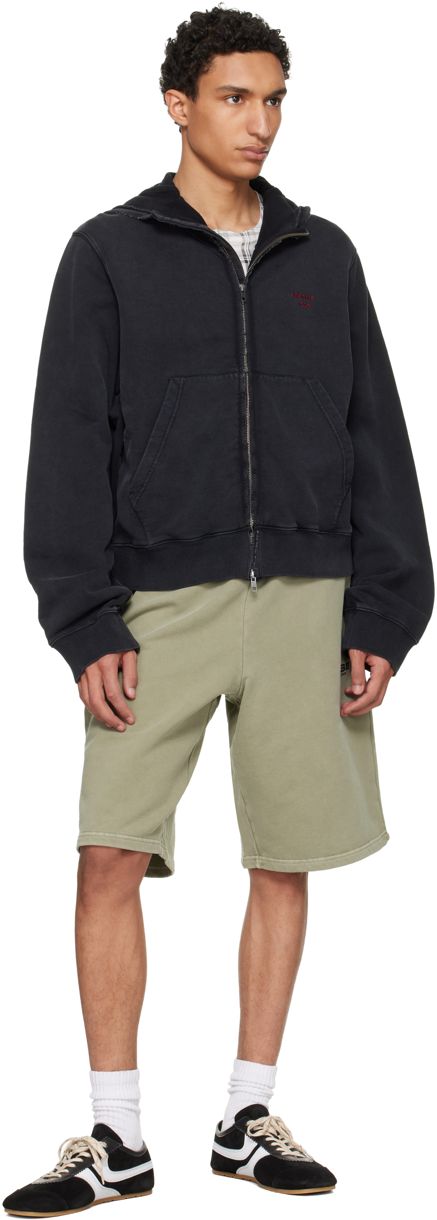 Martine Rose: Black Hooded Zip Crew Jacket | SSENSE