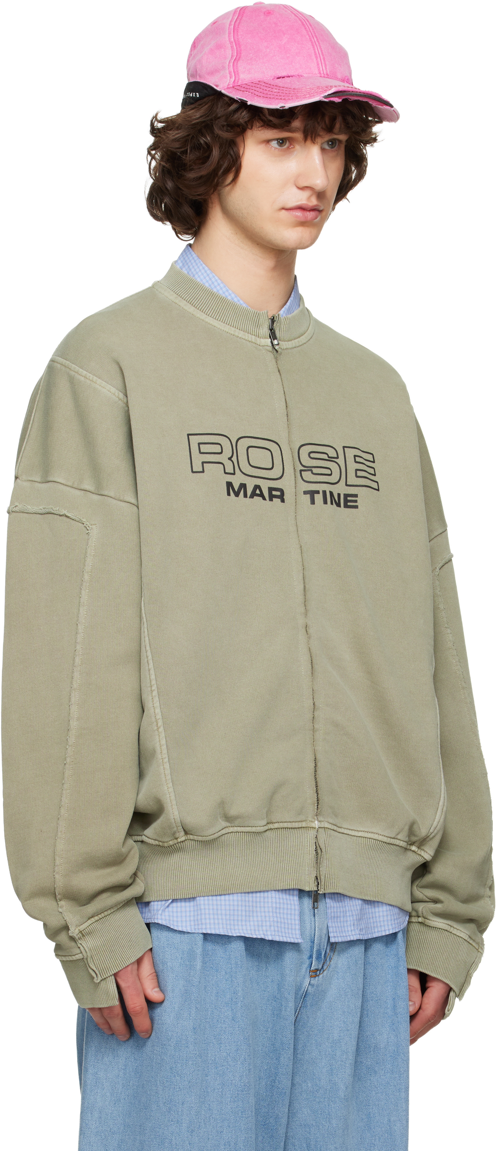 Martine Rose: Green Zip Up Crew Sweatshirt | SSENSE Canada