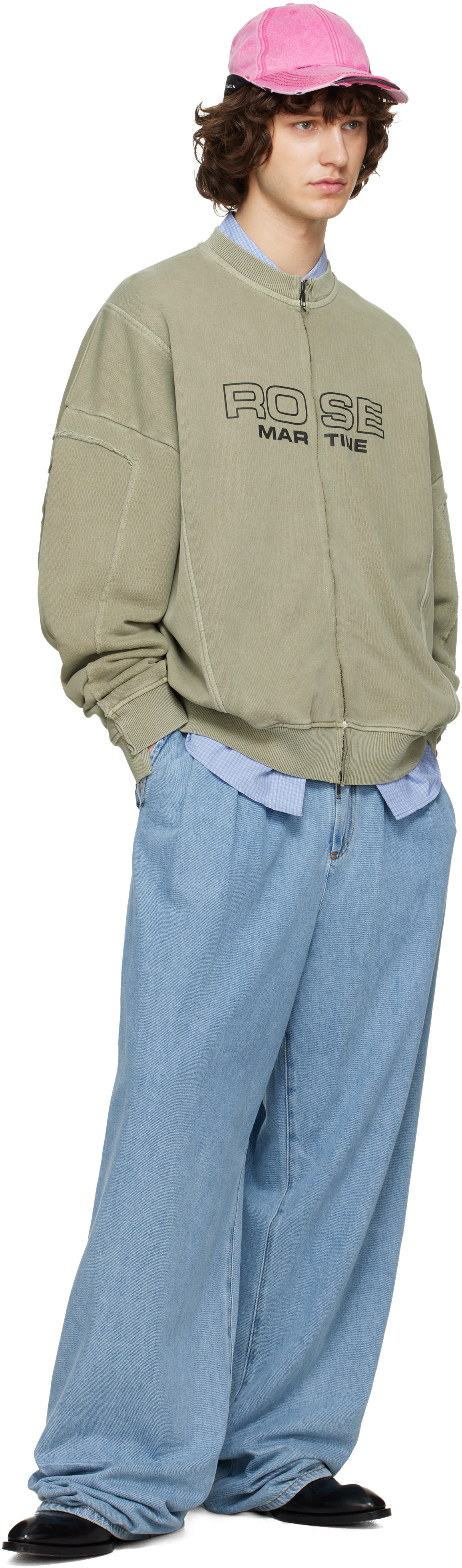Martine Rose: Green Zip Up Crew Sweatshirt | SSENSE Netherlands