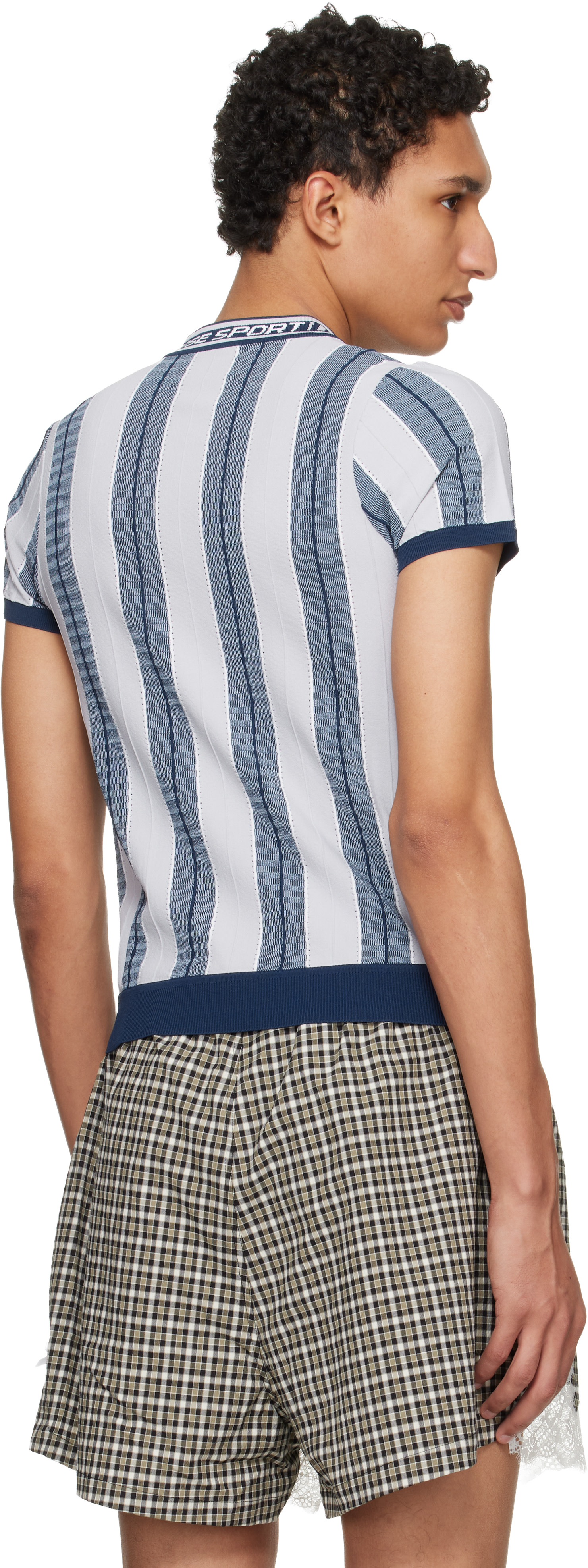 Martine Rose: Blue Logo Tight T-shirt | SSENSE