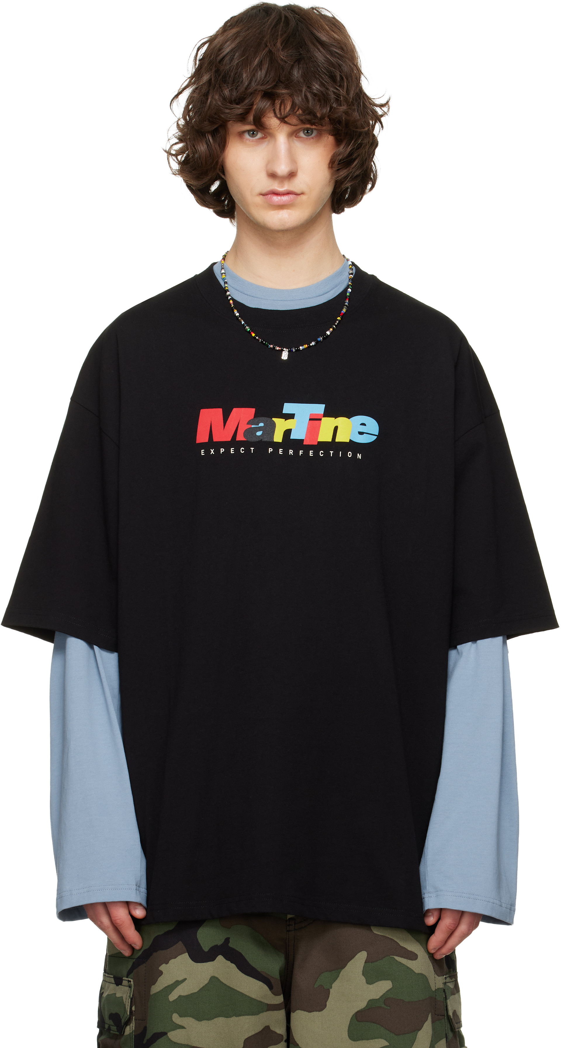 Martine Rose デニム オーバーサイズシャツ S ブラック Martine Rose: ブラック S/S オーバーサイズ Tシャツ | SSENSE 日本
