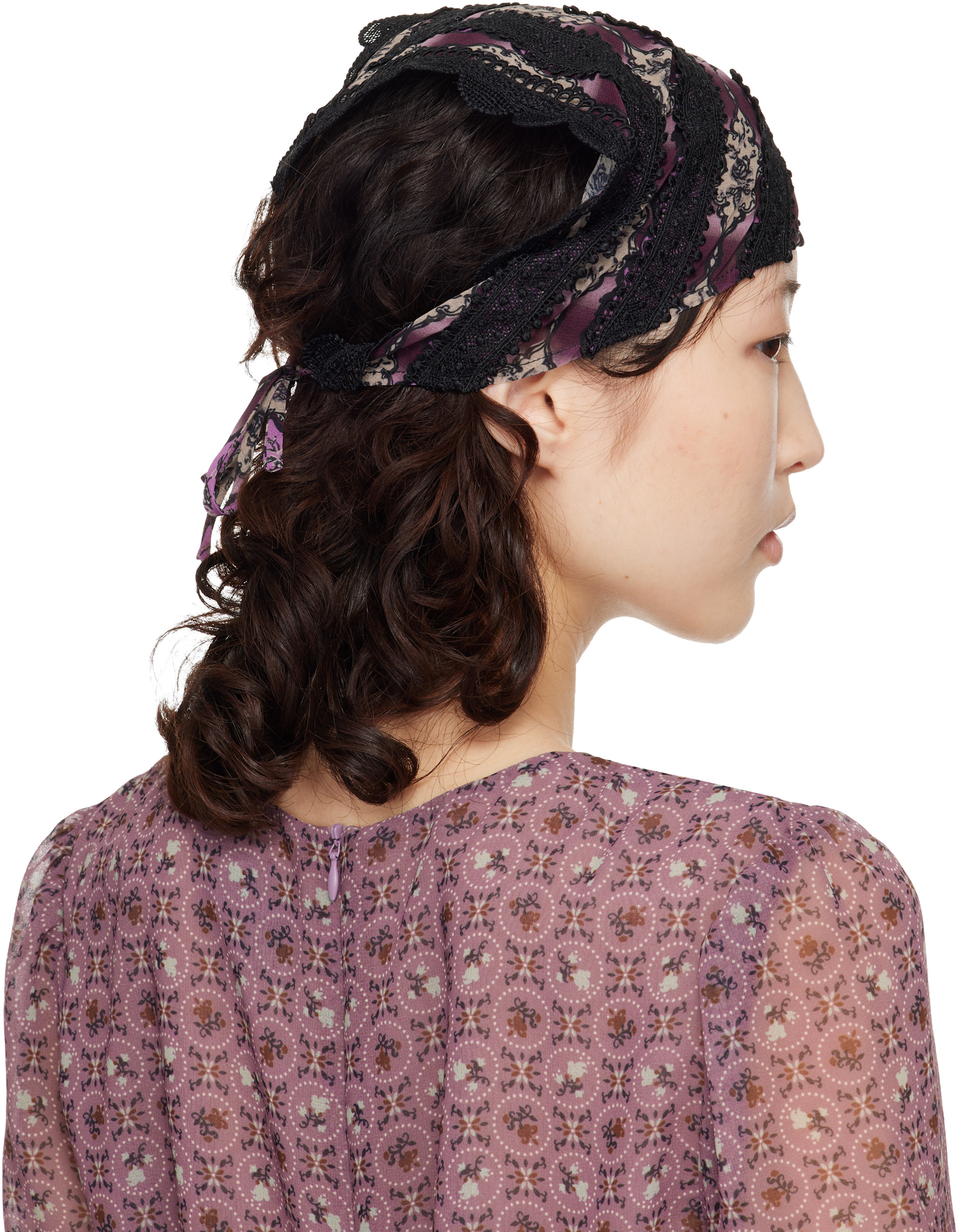 Anna Sui: Black & Purple Cameo Stripe Print Headscarf | SSENSE