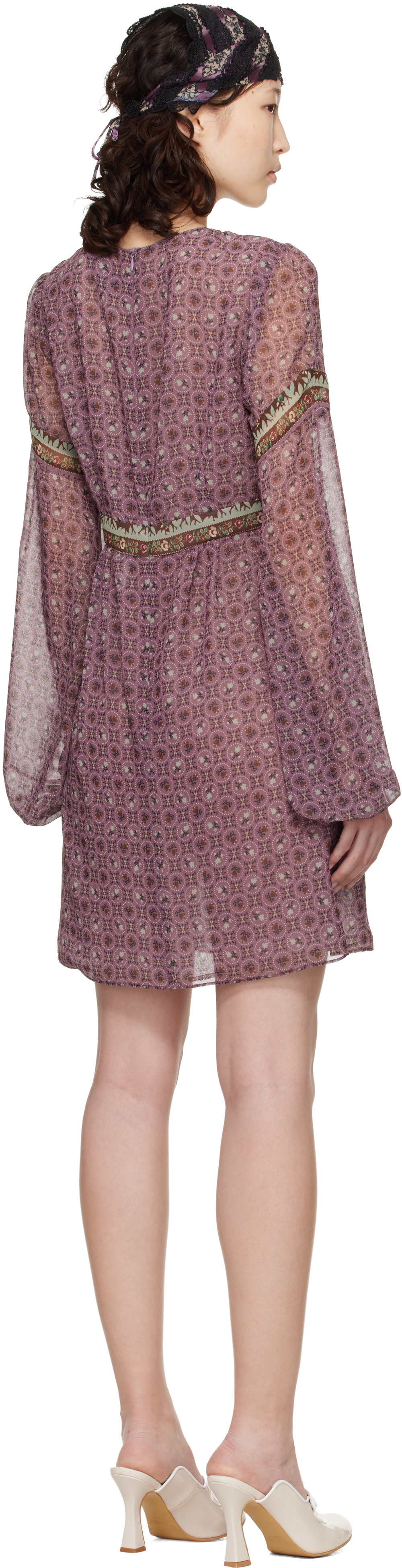 anna sui purple dress 1990s Anna Sui 40s-Inspired Cold Rayon Printed Dress Wayward Collection