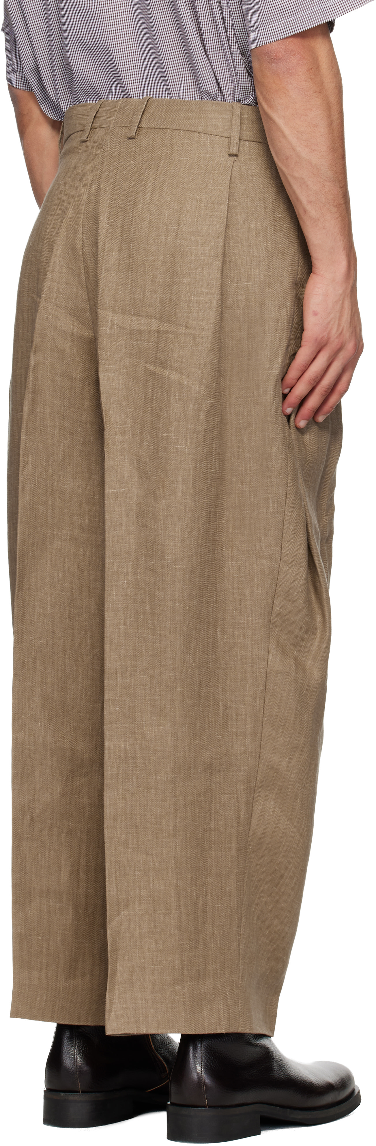 Hed Mayner: Brown Linen Trousers | SSENSE