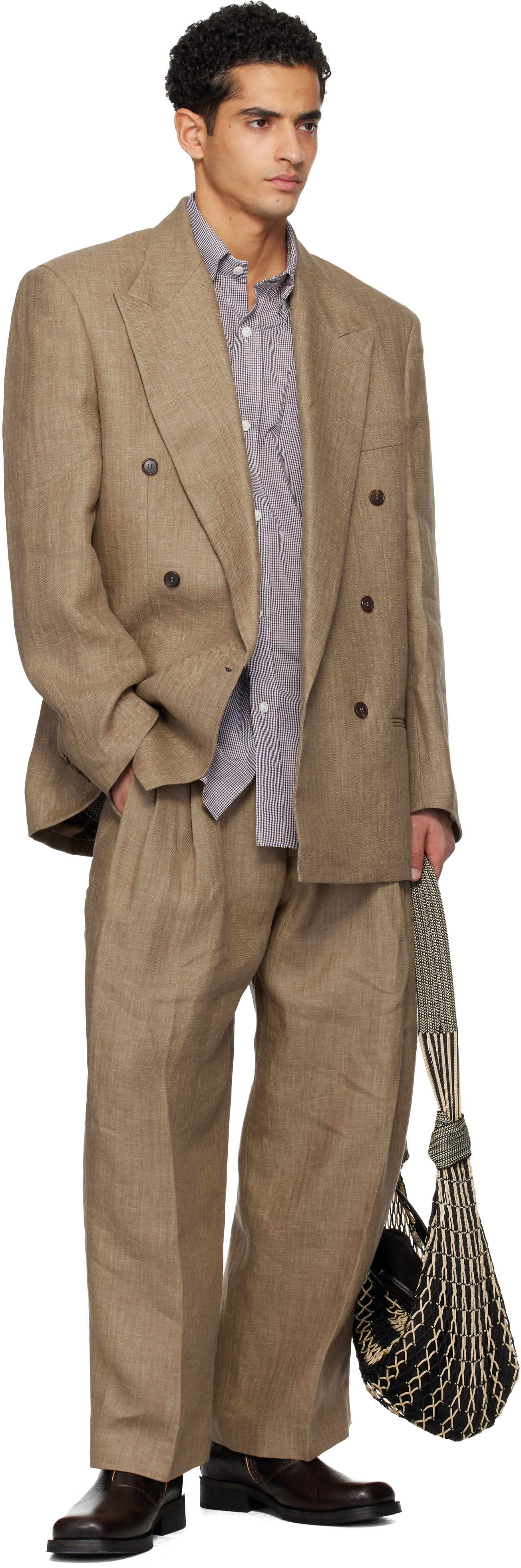 スーツ HED MAYNER woven trousers Hed Mayner: Brown Linen Trousers | SSENSE