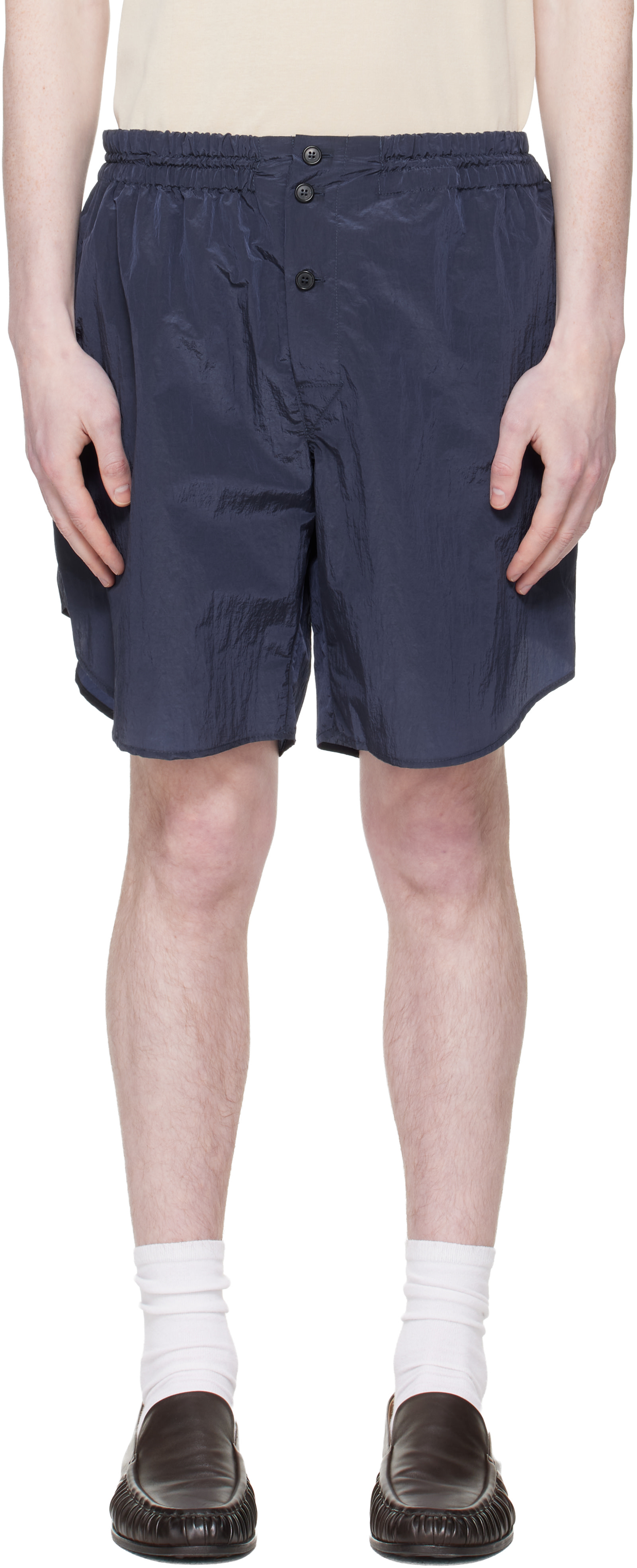 Hed Mayner - Navy Curved Shorts