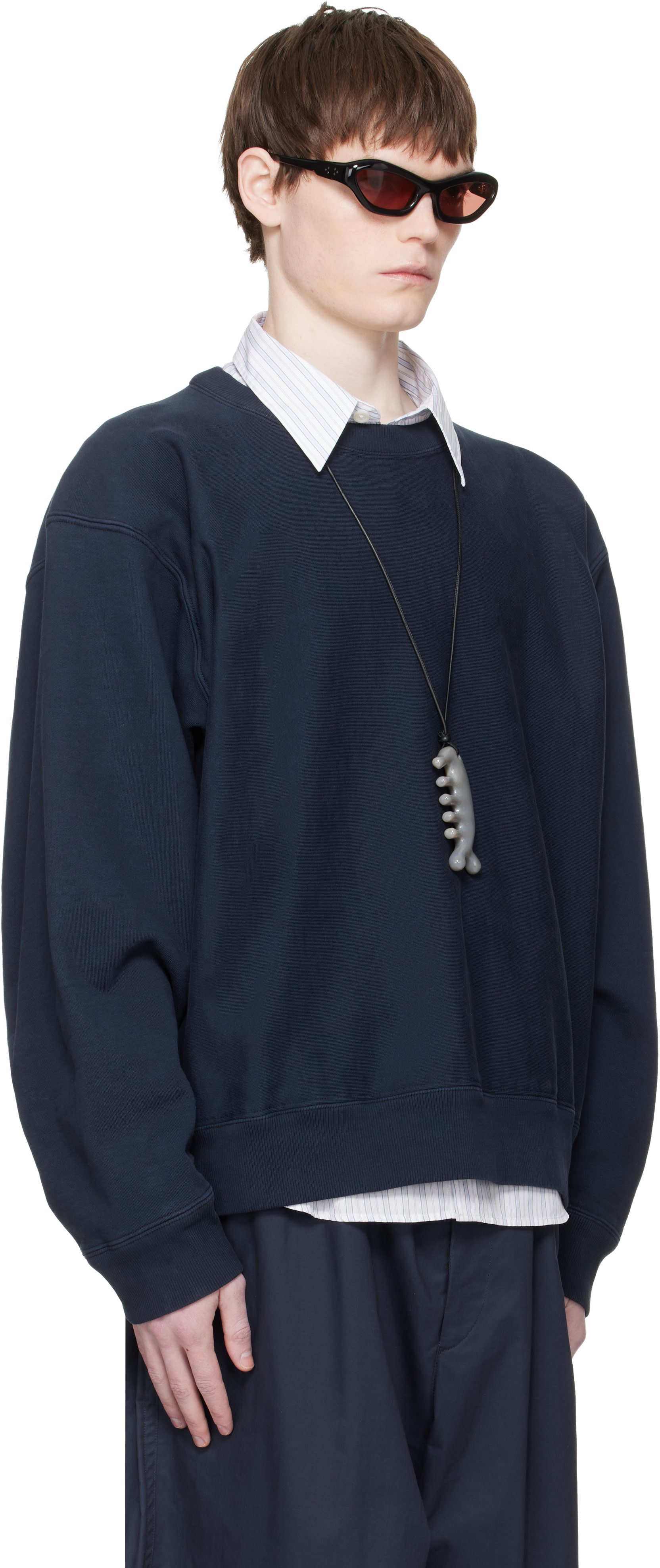 Hed Mayner - Pull molletonné bleu marine à logo brodé