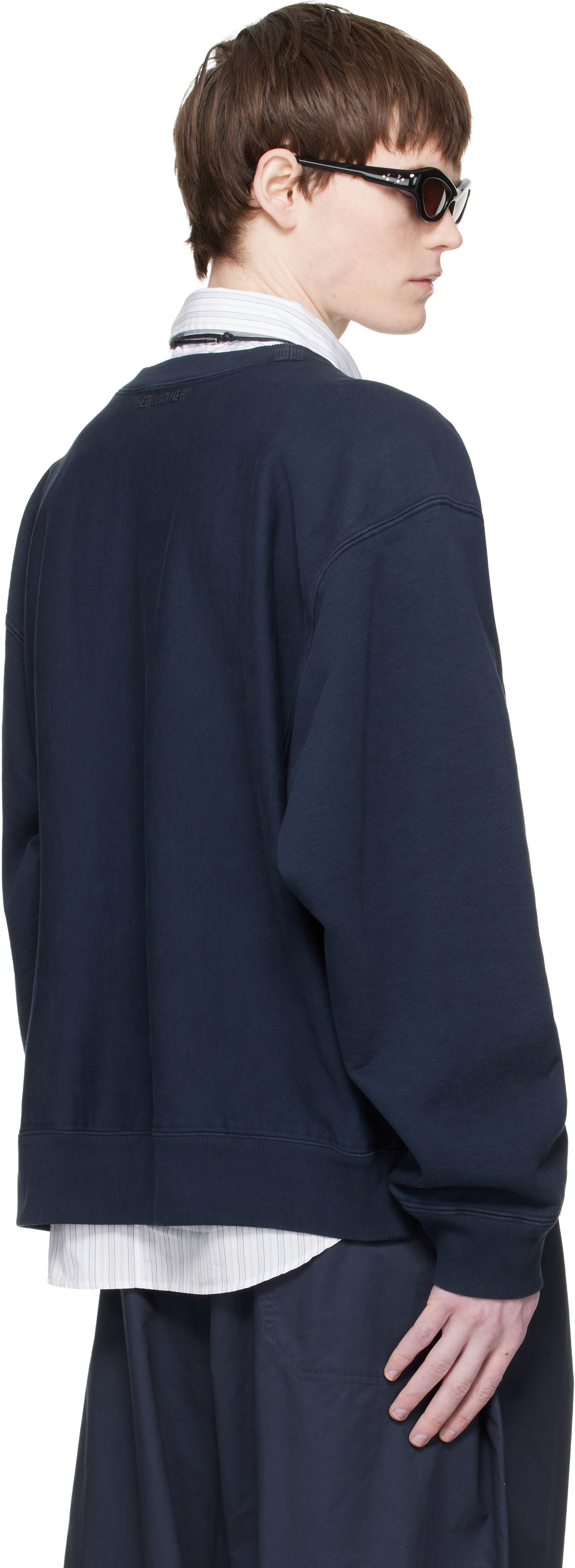 Hed Mayner - Pull molletonné bleu marine à logo brodé