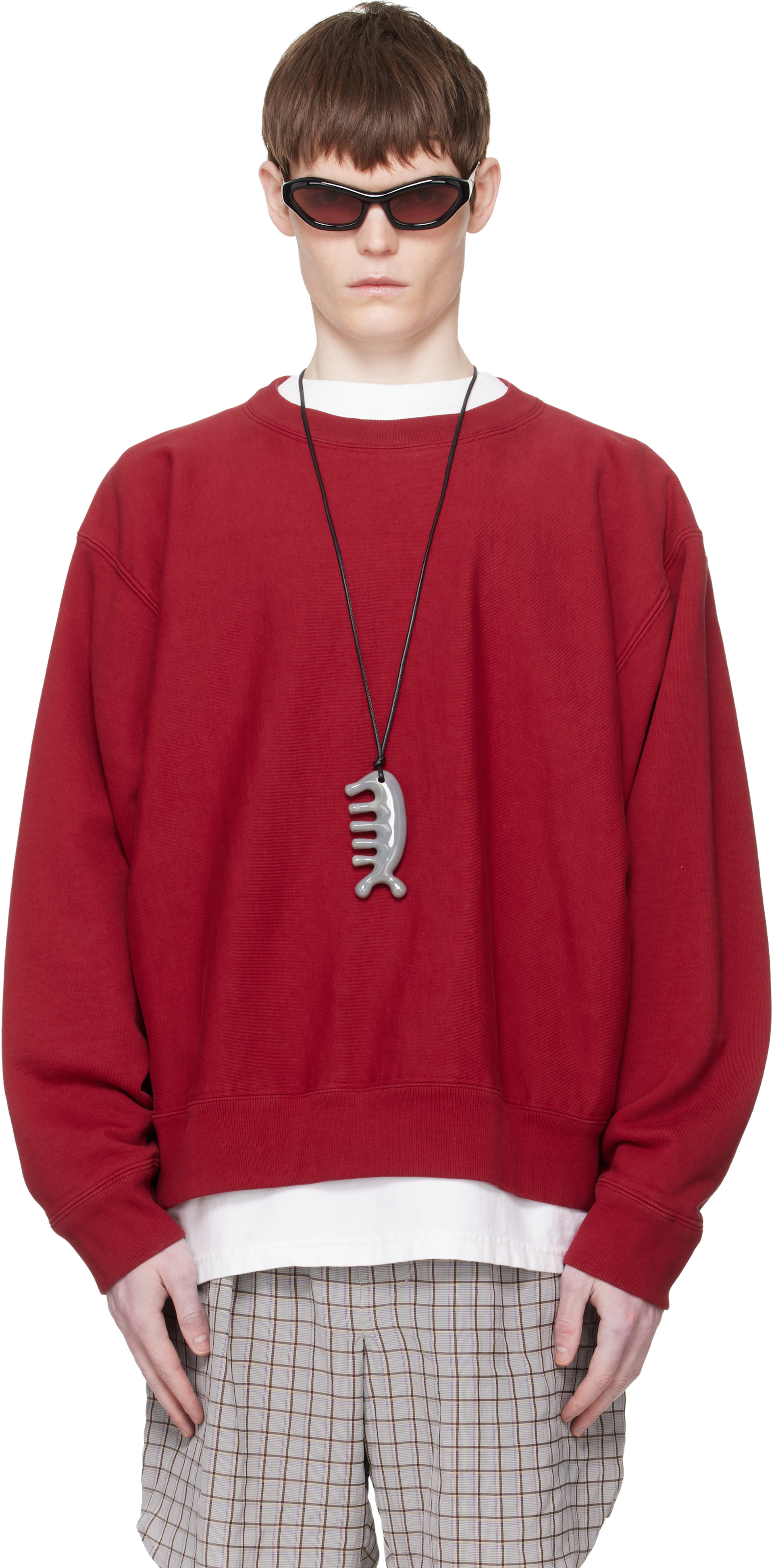Hed Mayner: Red Embroidered-Logo Sweatshirt | SSENSE