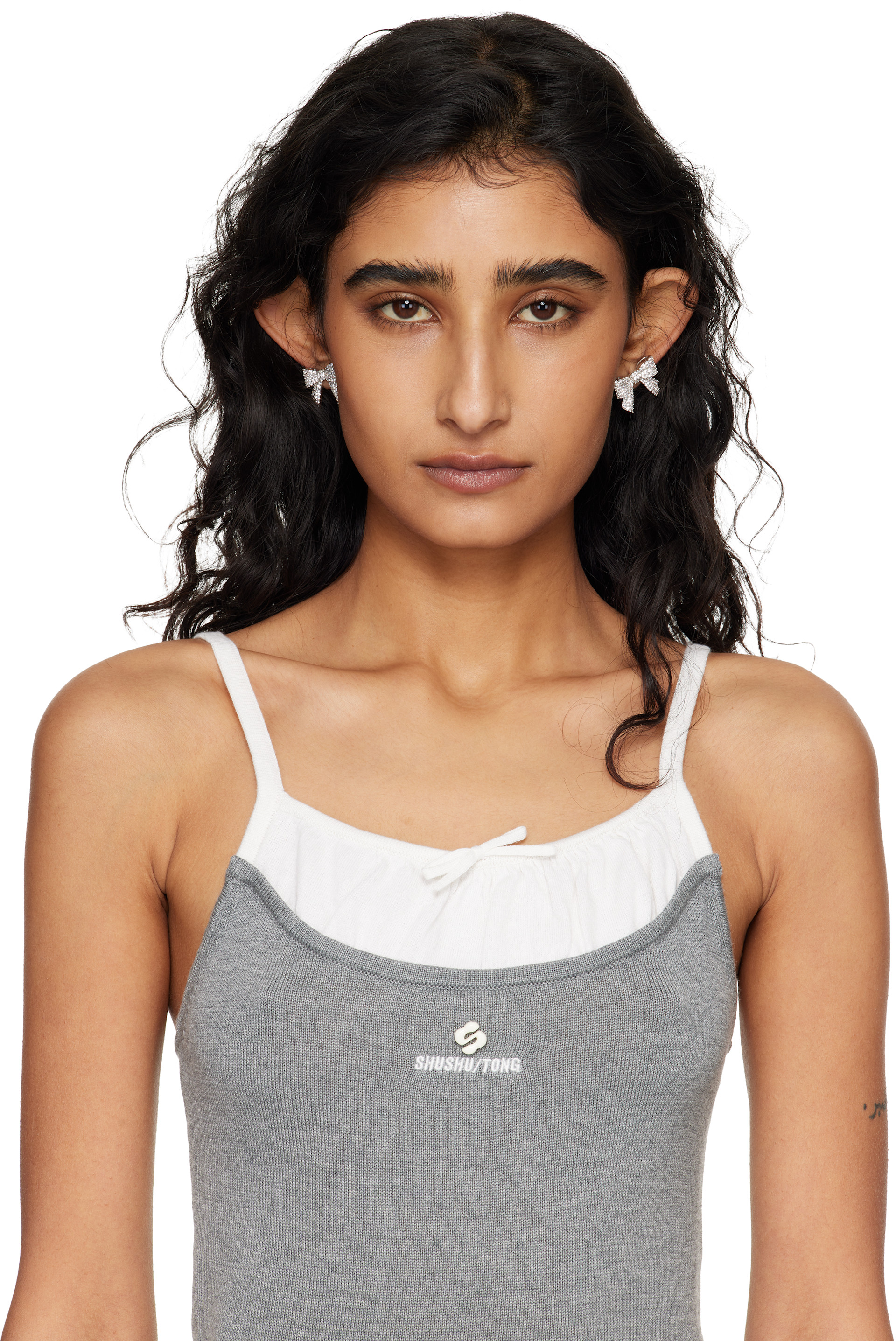 SHUSHU/TONG: YVMIN Edition Pave Bowknot Earrings | SSENSE Puerto Rico