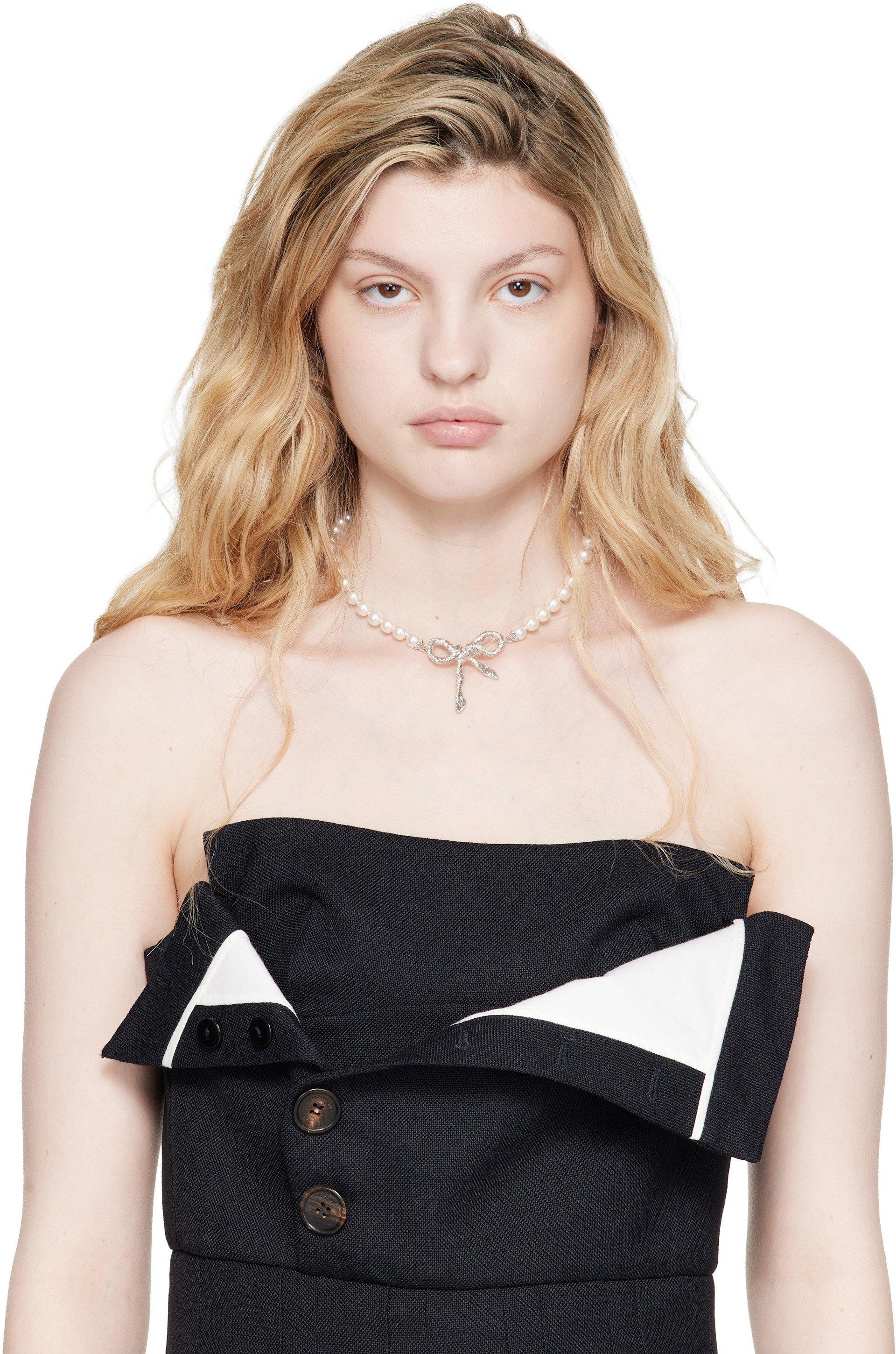 SHUSHU/TONG: YVMIN Edition Twisted Rope Bow Pearl Necklace | SSENSE