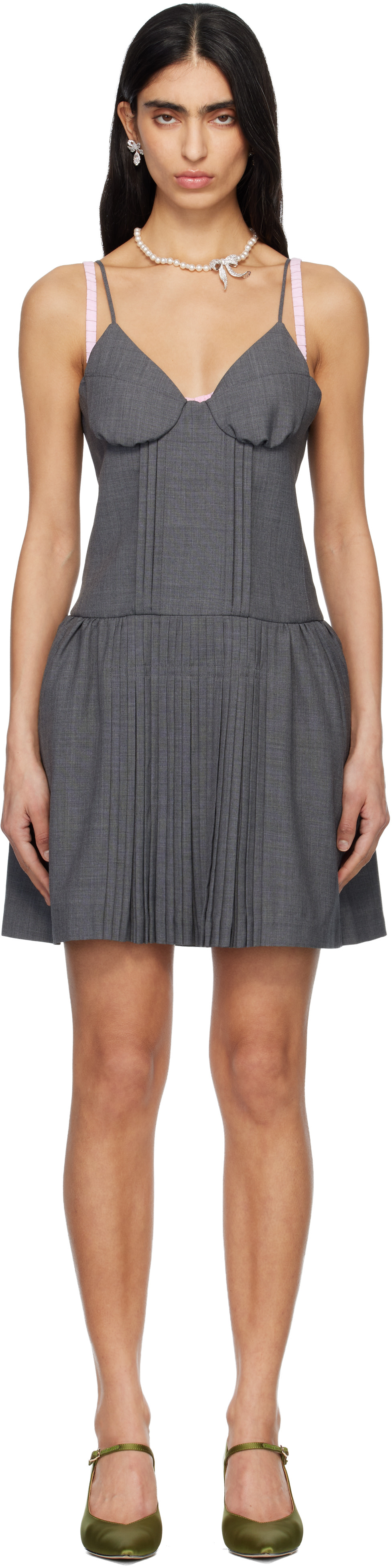 shushu tong dress SHUSHU/TONG: Gray Tuck Detail Bustier Slip Minidress The Eras Tour on Color:Milky white Web Collection: Spring Formal Babydoll detail sleeveless dress from