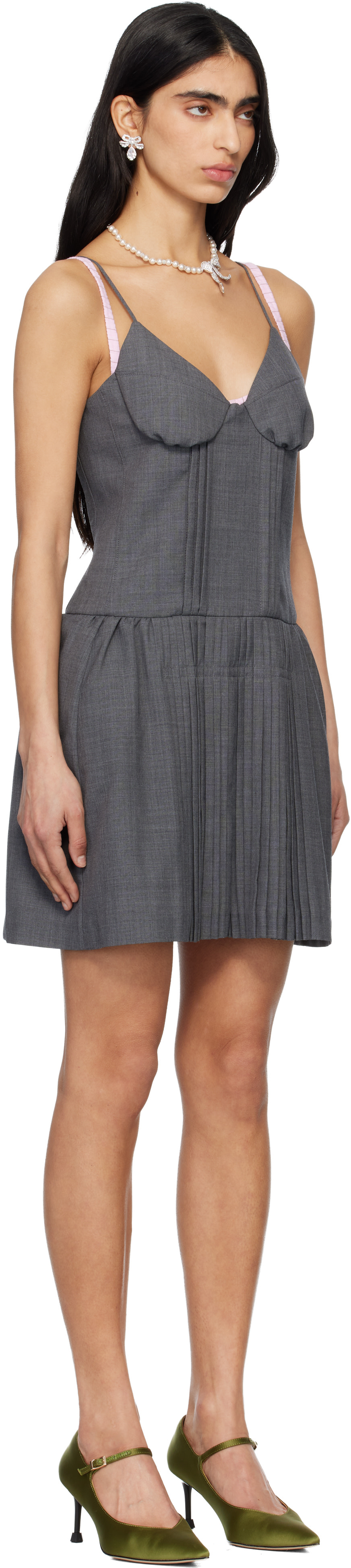 SHUSHU/TONG: Gray Tuck Detail Bustier Slip Minidress | SSENSE