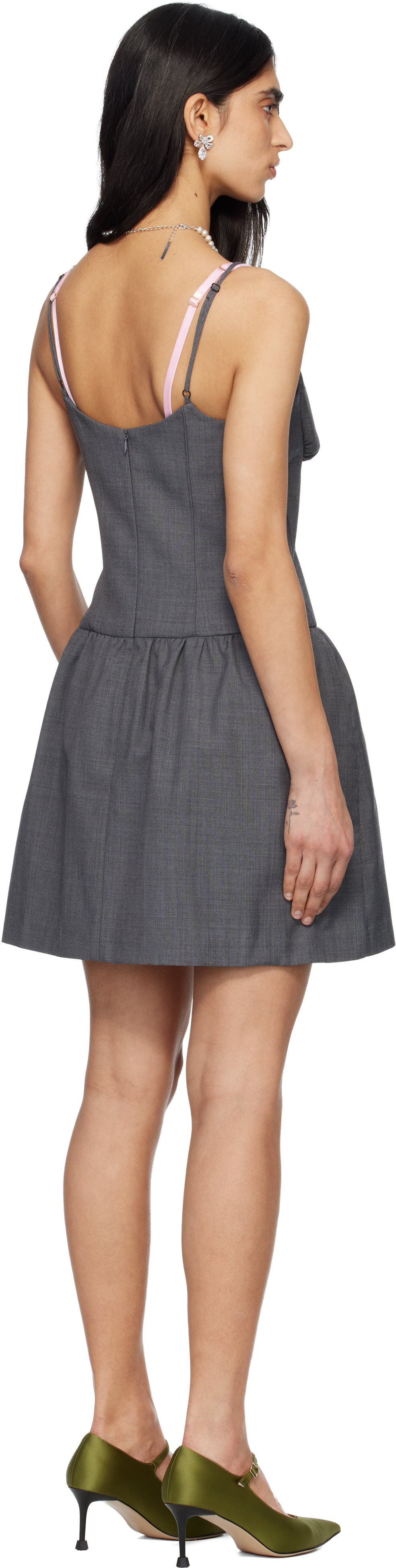 SHUSHU/TONG: Gray Tuck Detail Bustier Slip Minidress | SSENSE