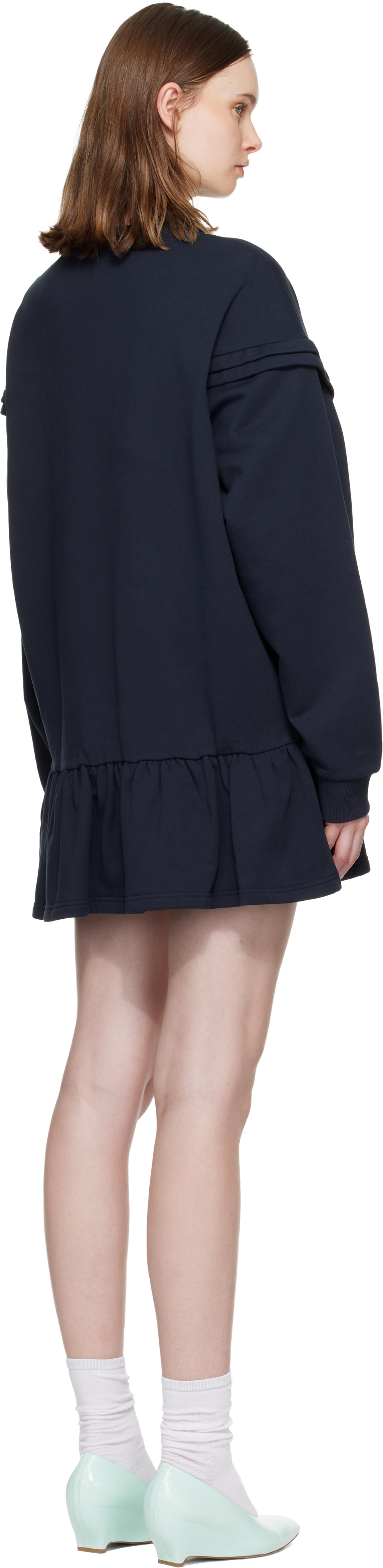 SHUSHU/TONG: Navy Raw-Edge Wave Collar Tuck Detail Sweatshirt