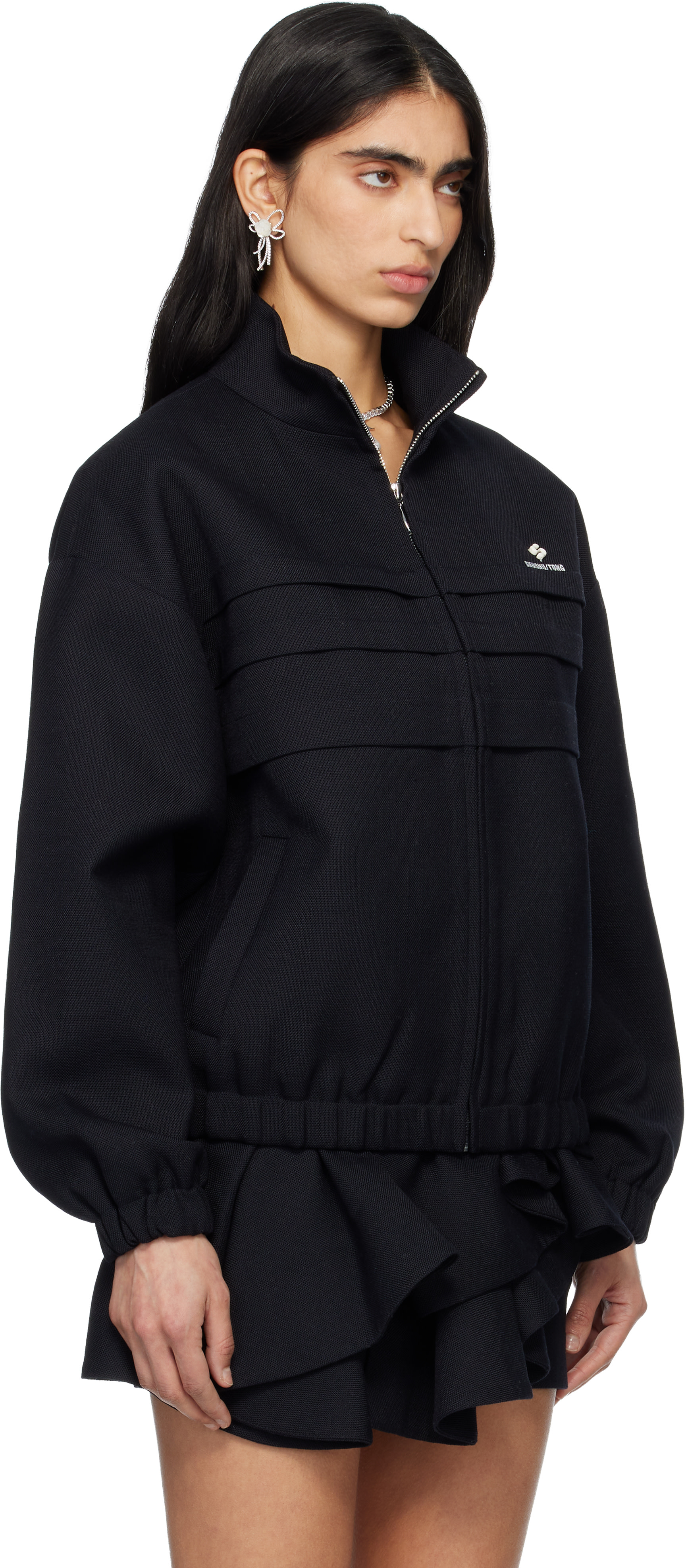 SHUSHU/TONG: Navy Tucked Seam Oversized Track Jacket | SSENSE