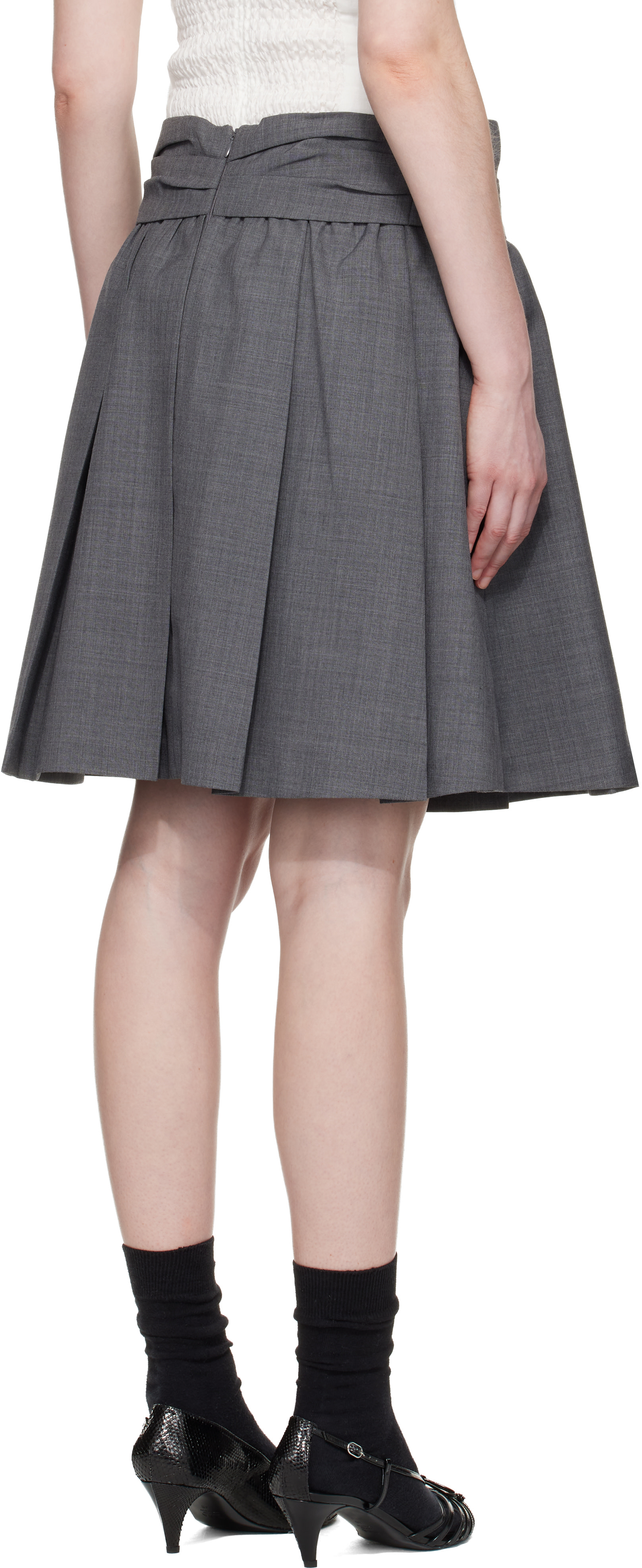SHUSHU/TONG: Gray Draped Waist Wide-Pleat Midi Skirt | SSENSE