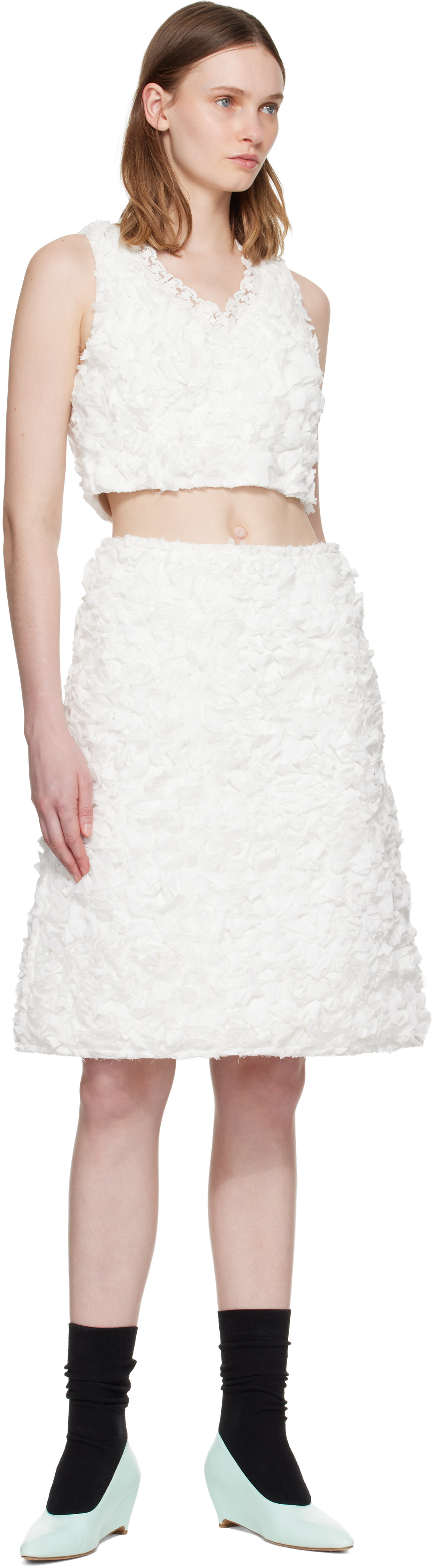 SHUSHU/TONG: White A-Line Midi Skirt | SSENSE Canada