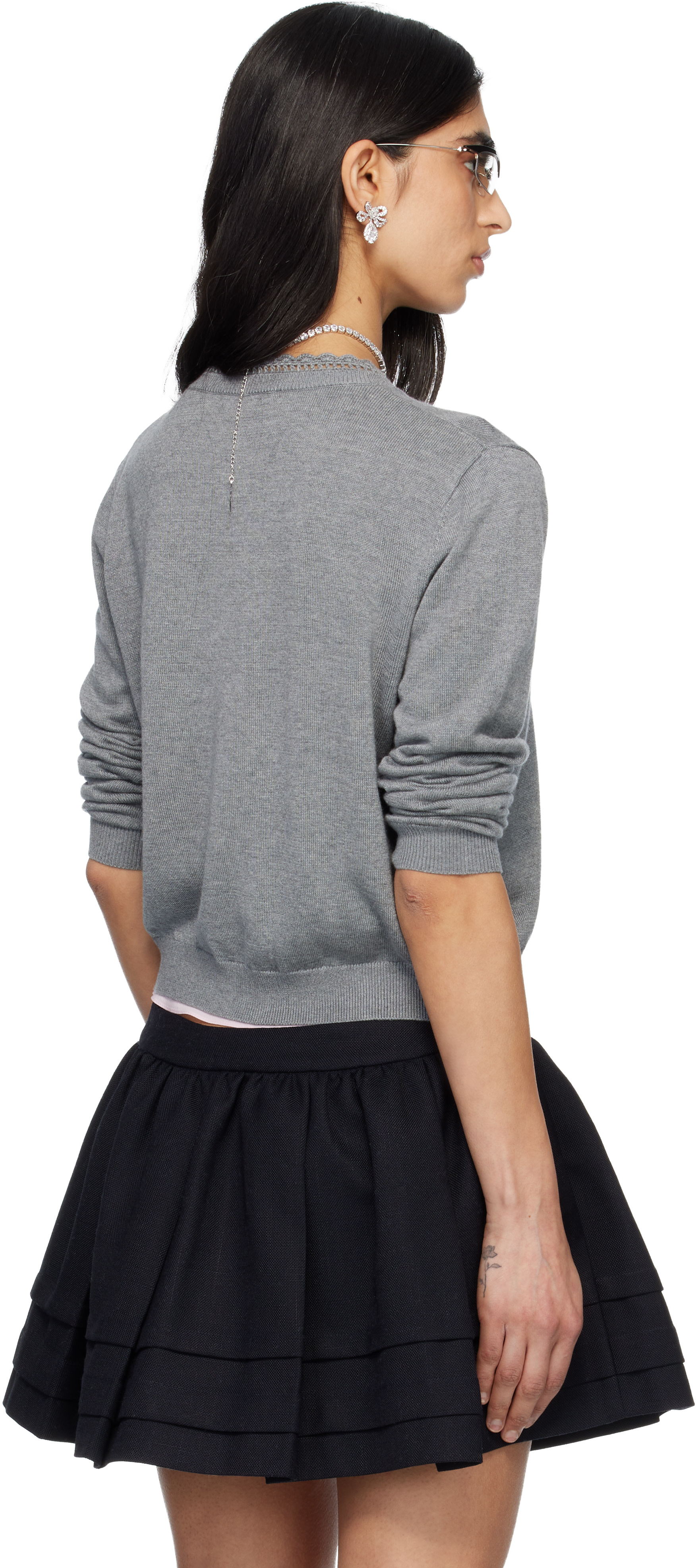 SHUSHU/TONG: Gray Logo-Stitch Knit Cardigan | SSENSE