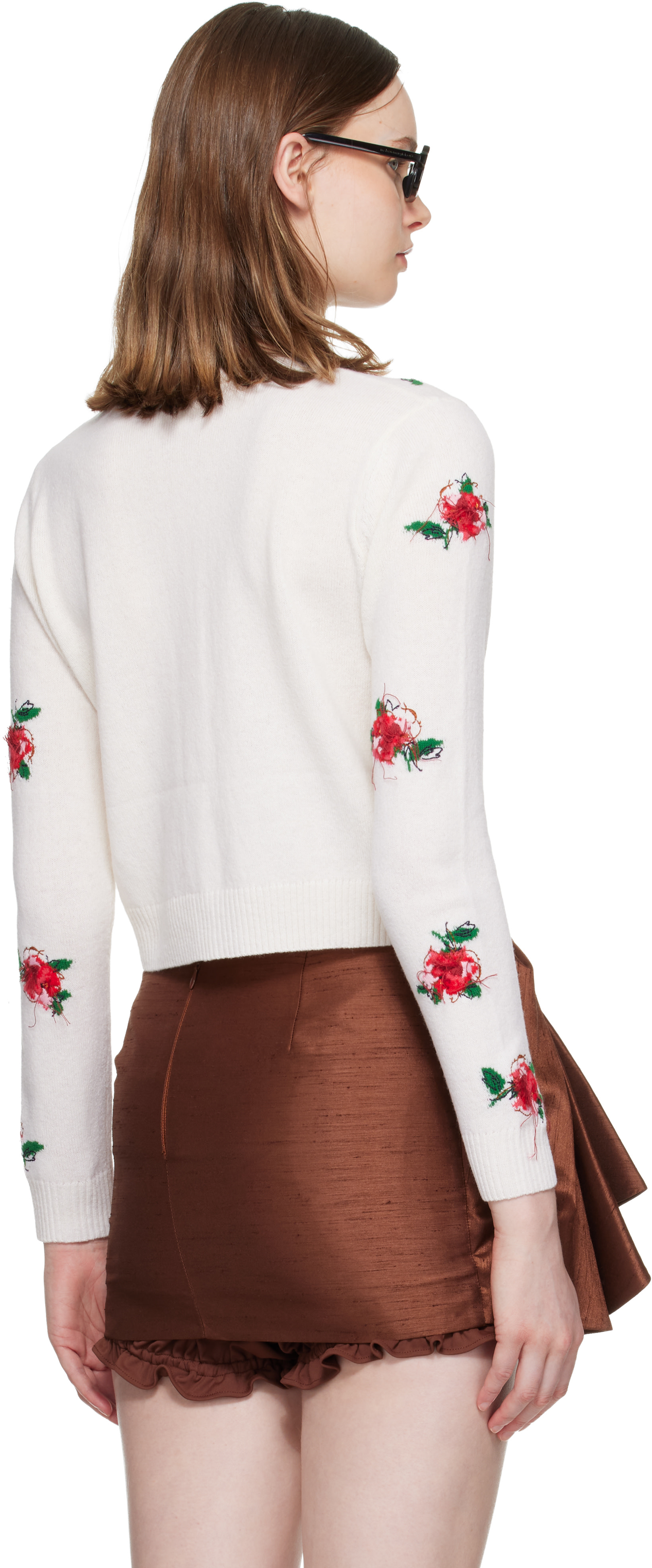 邦楽 shushu SHUSHU/TONG: White Threadwork Knit Cardigan | SSENSE