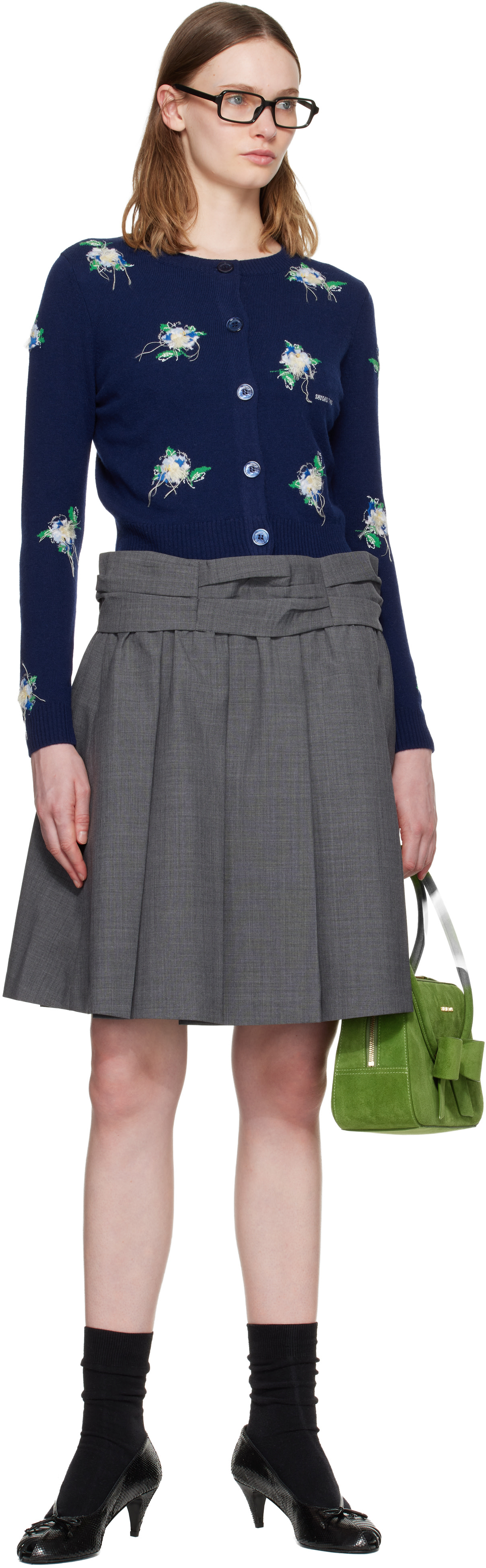 SHUSHU/TONG: Navy Threadwork Knit Cardigan | SSENSE