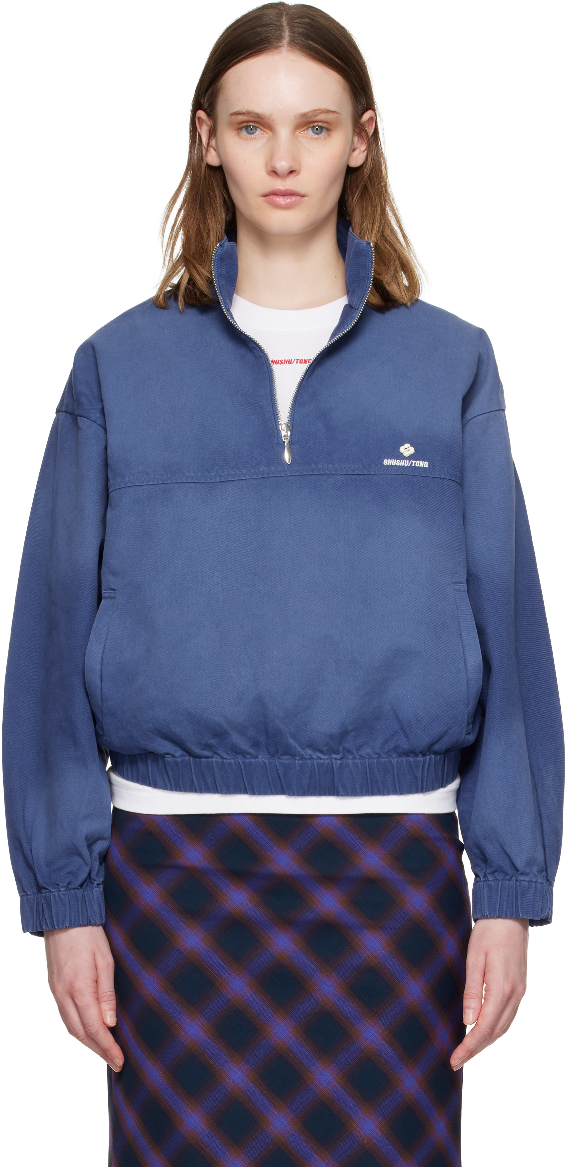 SHUSHU/TONG - Pull molletonné bleu à col droit
