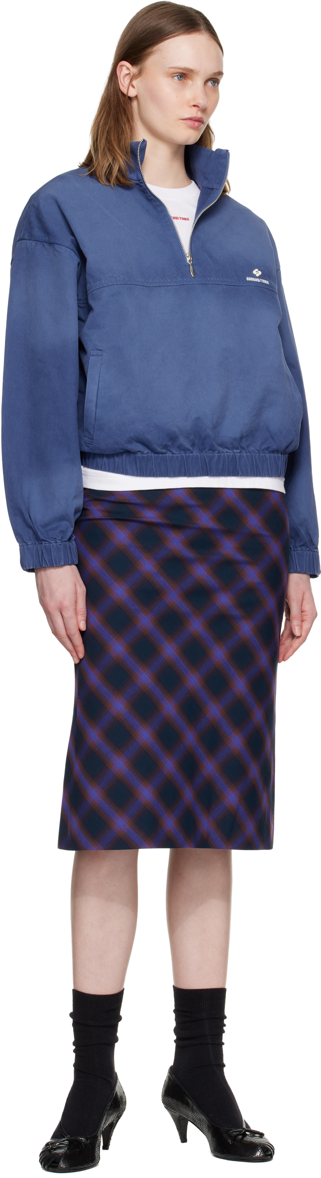 SHUSHU/TONG - Pull molletonné bleu à col droit