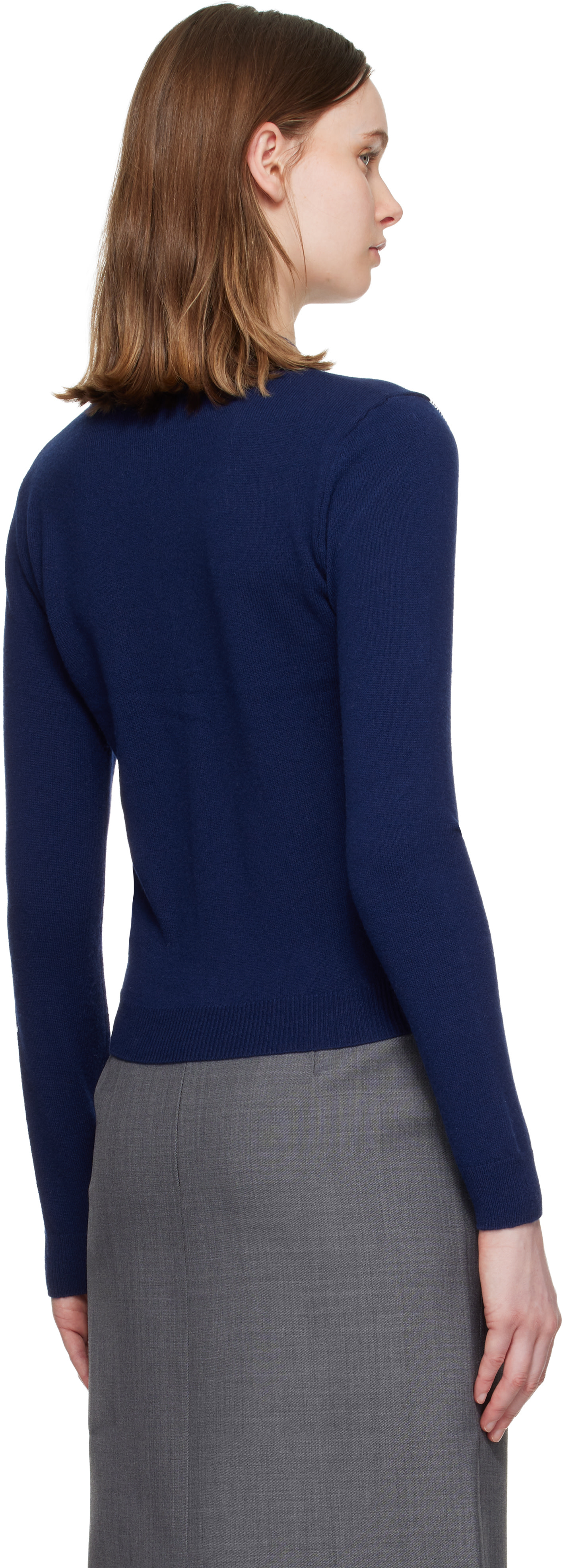SHUSHU/TONG シュシュトング ニット・セーター S 青 【古着】【中古】【送料無料】 SHUSHU/TONG: Navy Pin-Tuck & Threadwork Knit Sweater | SSENSE
