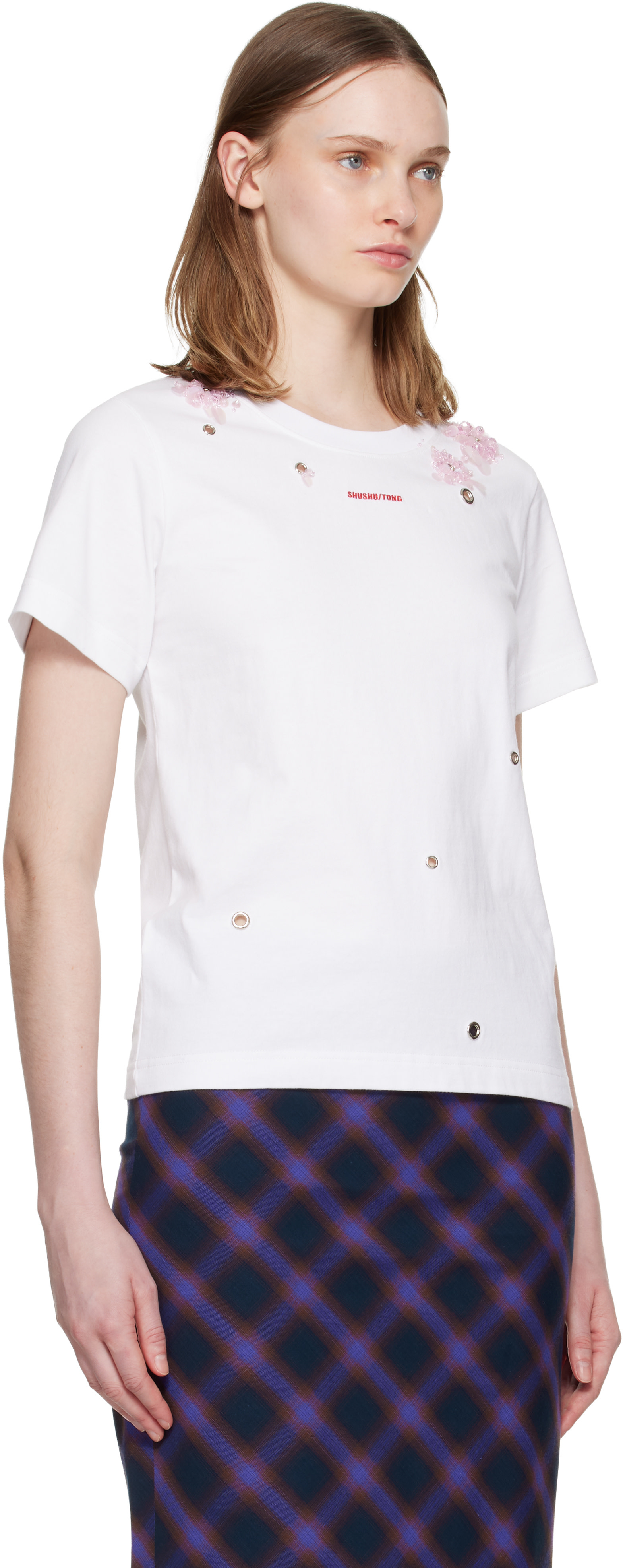 SHUSHU/TONG: White Grommet Embroidered Floral T-shirt | SSENSE